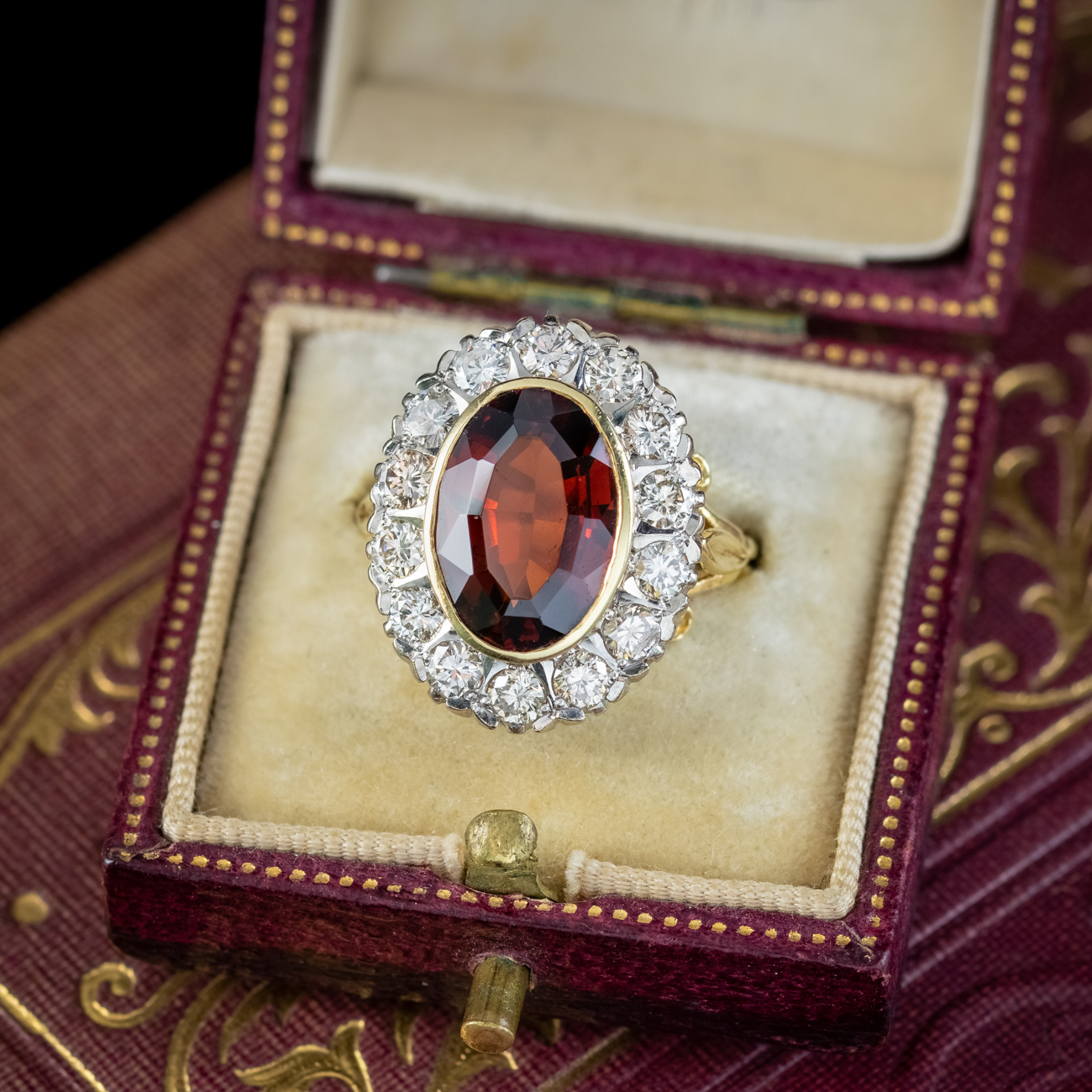 Vintage Garnet Diamond Cluster Ring 6ct Garnet Dated 1976