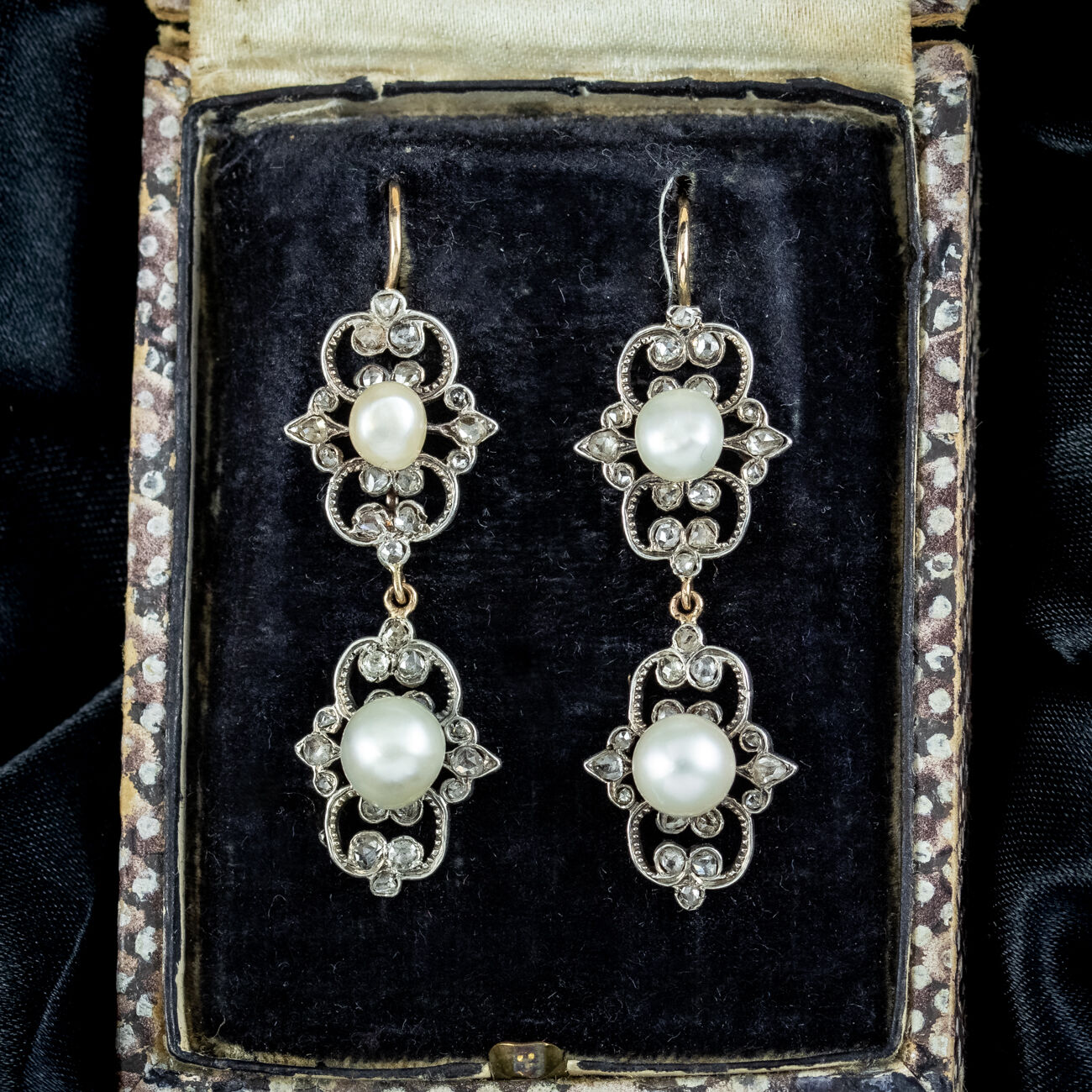 Antique Victorian Pearl Diamond Drop Earrings