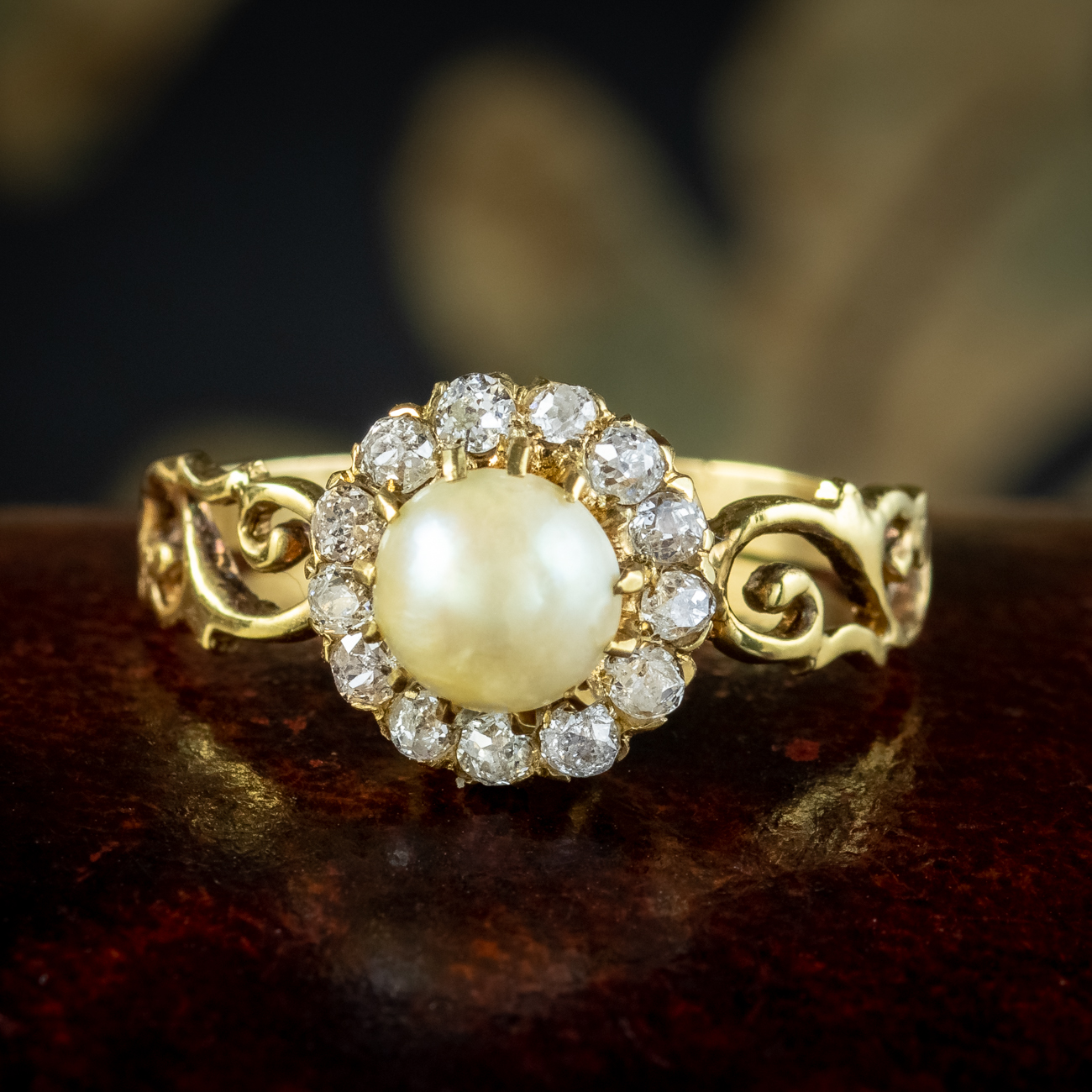 Antique Victorian Pearl Diamond Daisy Cluster Ring