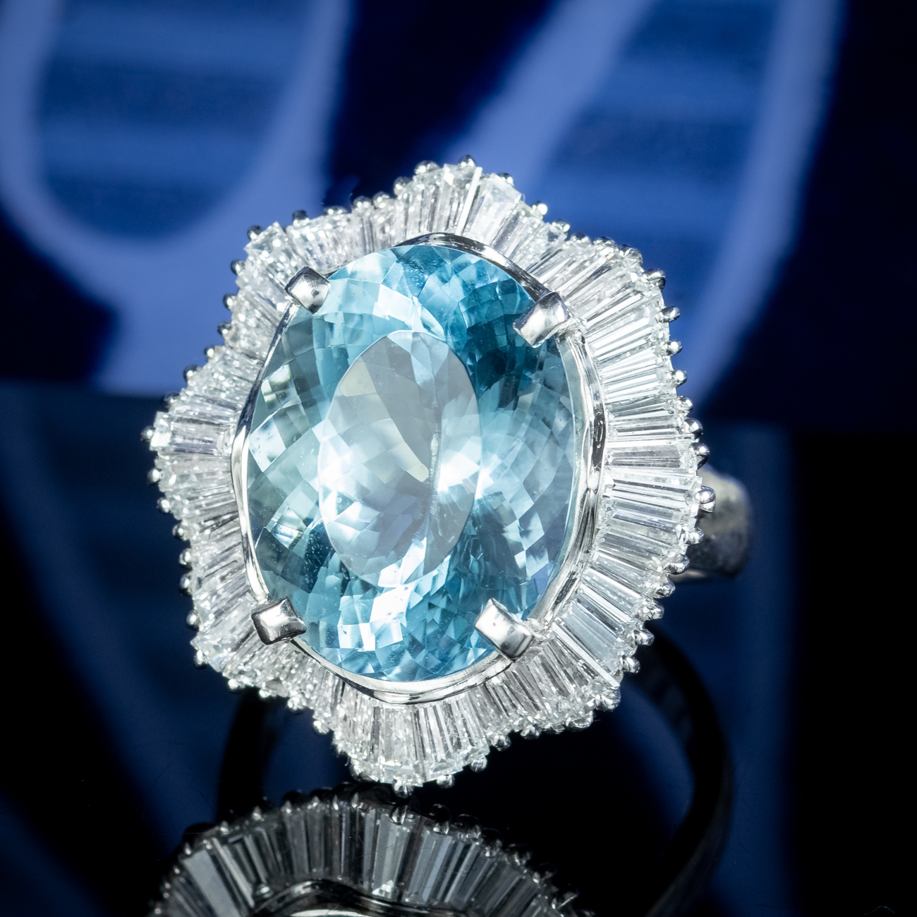 Vintage Aquamarine Diamond Cocktail Ring 13.92ct Aqua 2.95ct Diamond With Cert