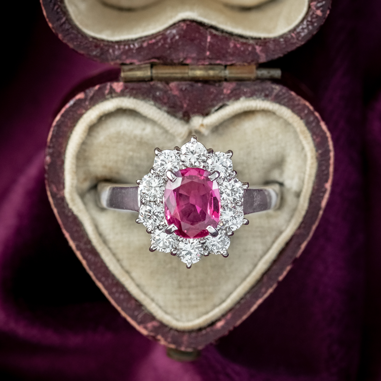 Vintage Ruby Diamond Cluster Ring 1.32ct Ruby With Cert