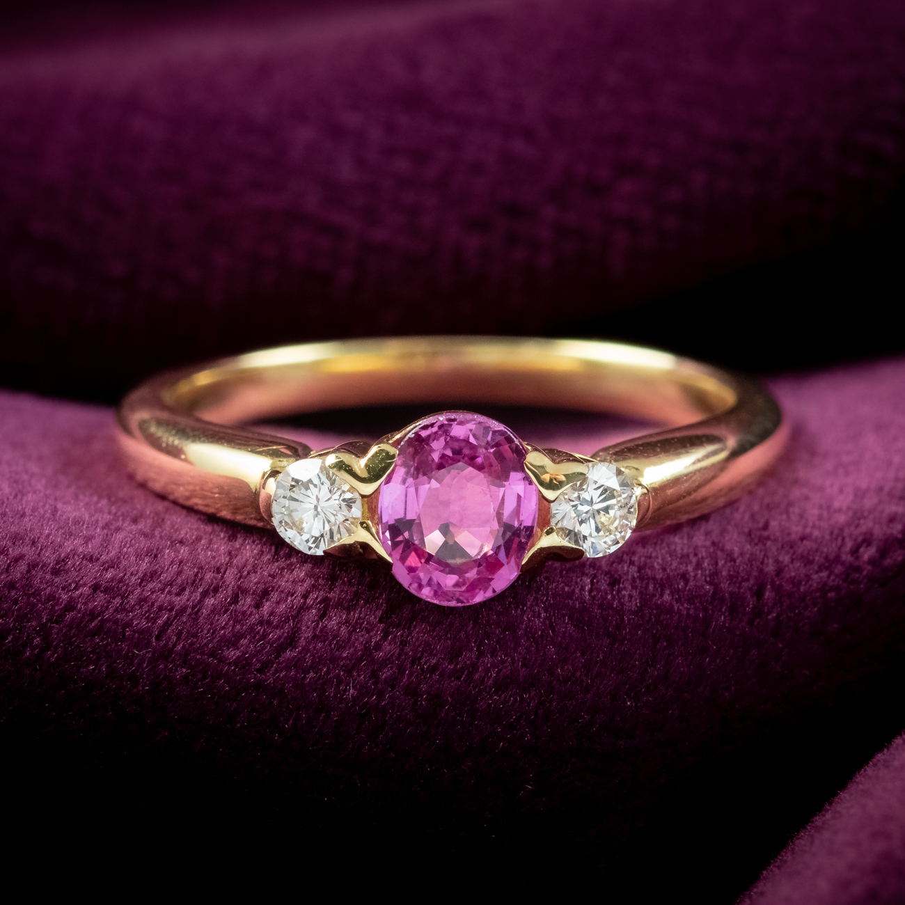 Vintage Pink Sapphire Diamond Trilogy Ring 0.60ct Sapphire