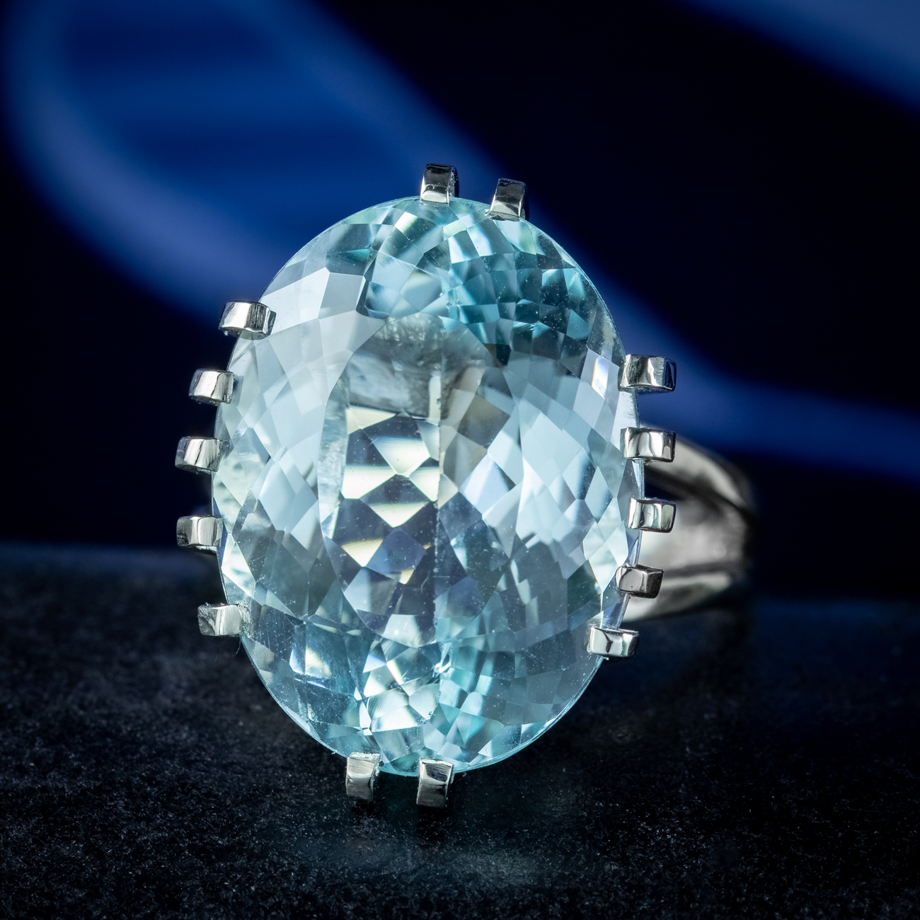 Art Deco French Aquamarine Cocktail Ring 20ct Aqua