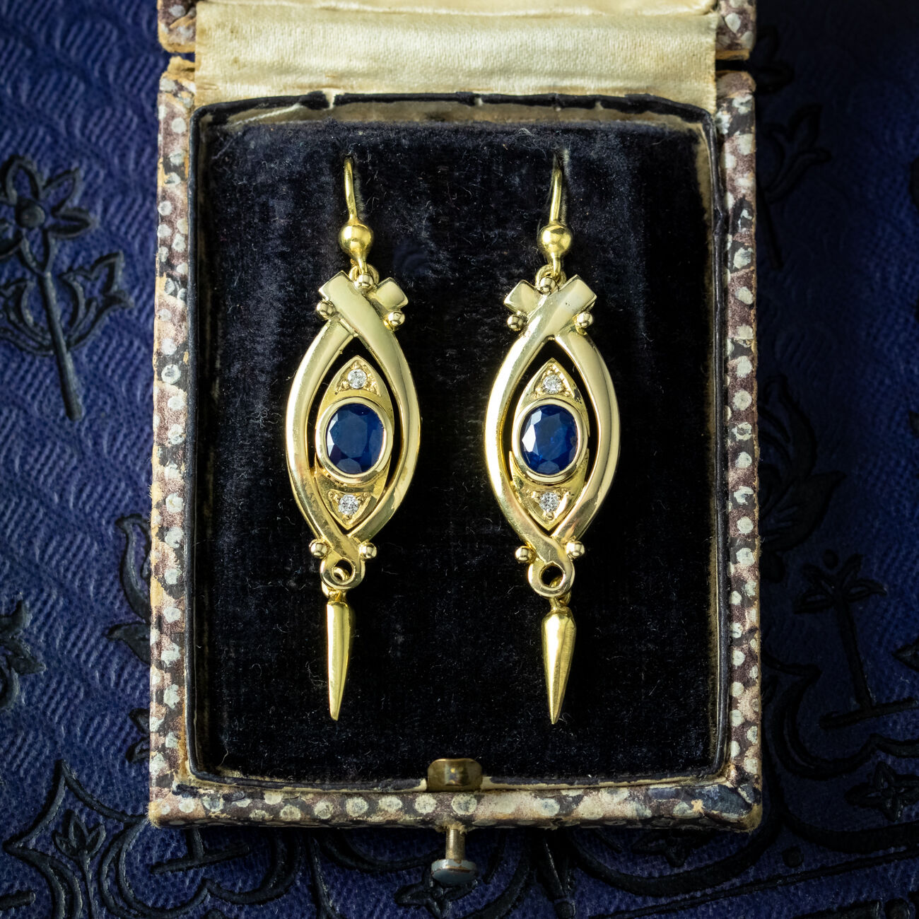 Vintage Sapphire Diamond Drop Earrings 14ct Gold