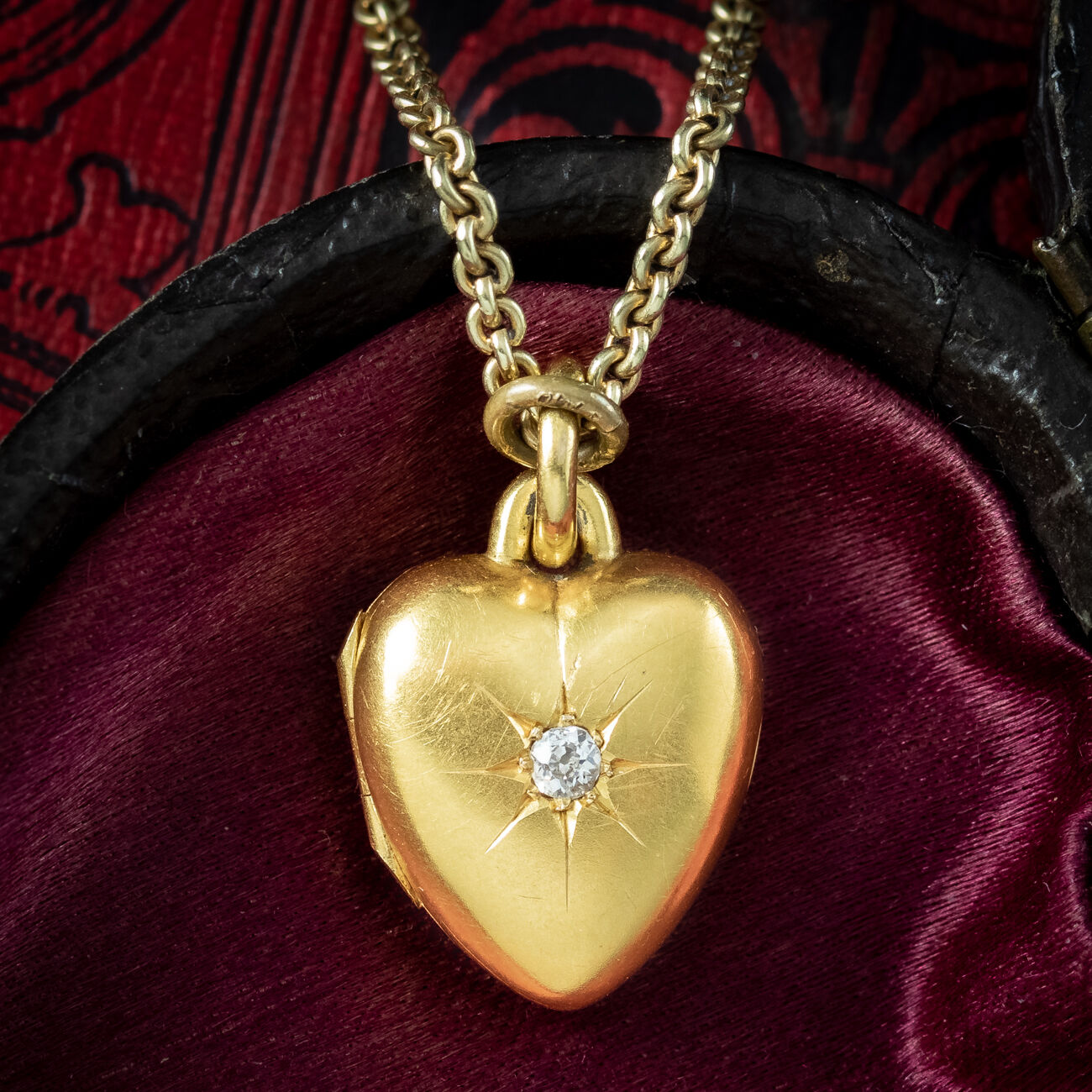 Antique Victorian Diamond Heart Locket Necklace With Heart Box Dated 1876