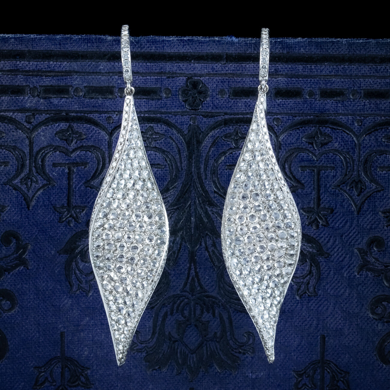 Vintage Diamond Twirl Drop Earrings 18ct Gold 8ct Of Diamond