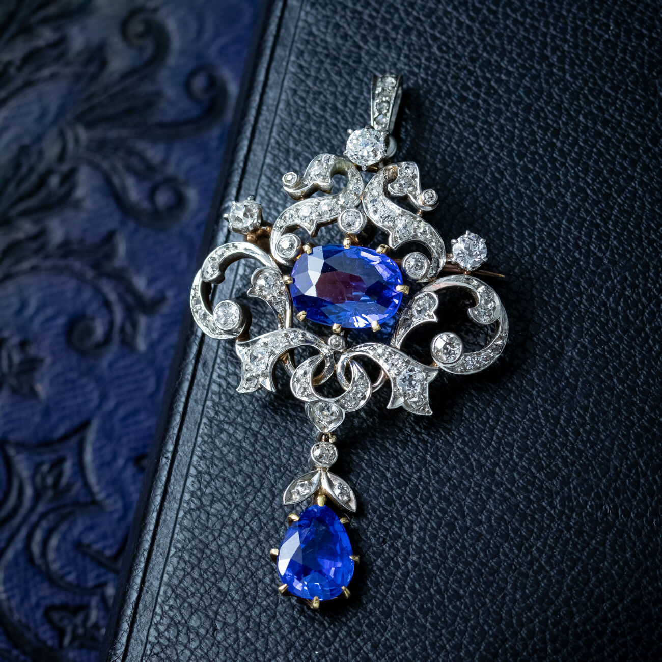 Antique Edwardian Ceylon Sapphire Diamond Pendant 6.04ct Sapphires With Cert