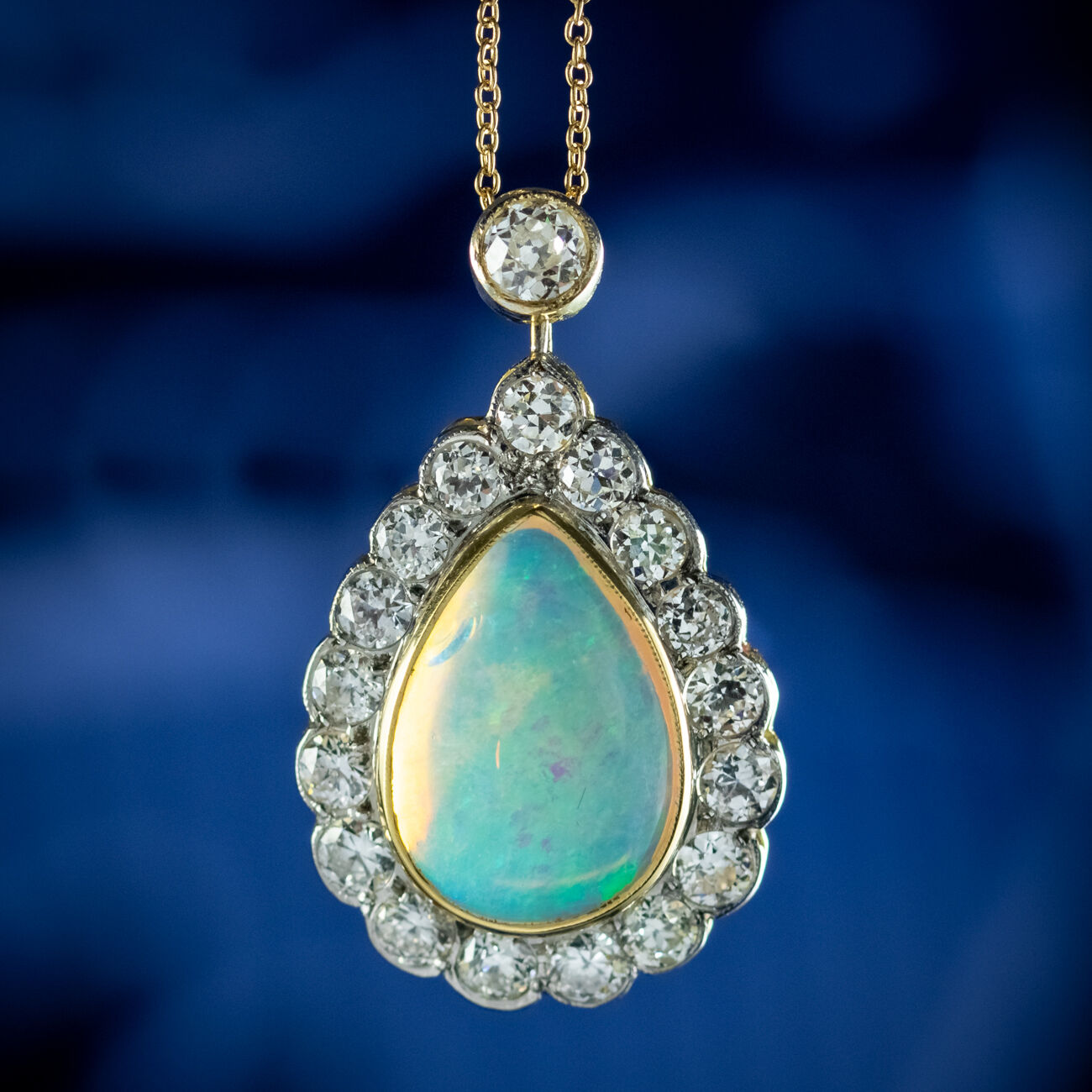 Art Deco Style Opal Diamond Pendant Necklace 18ct Gold 8ct Opal