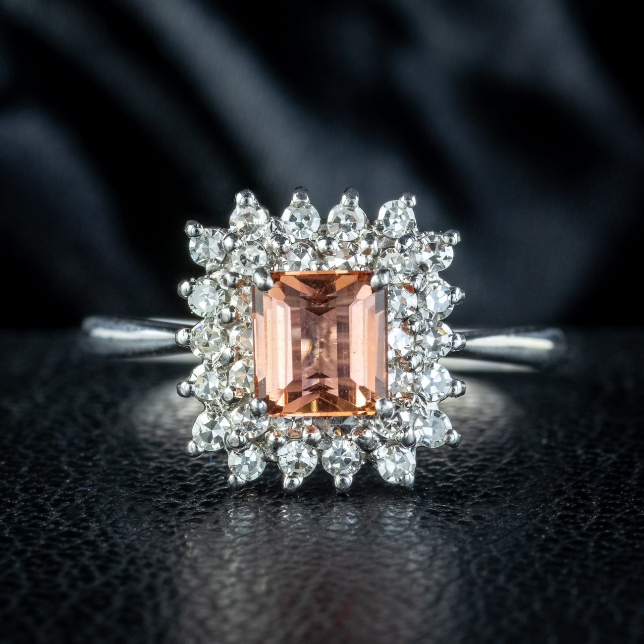 Vintage Orange Topaz Diamond Cluster Ring 1.3ct Topaz