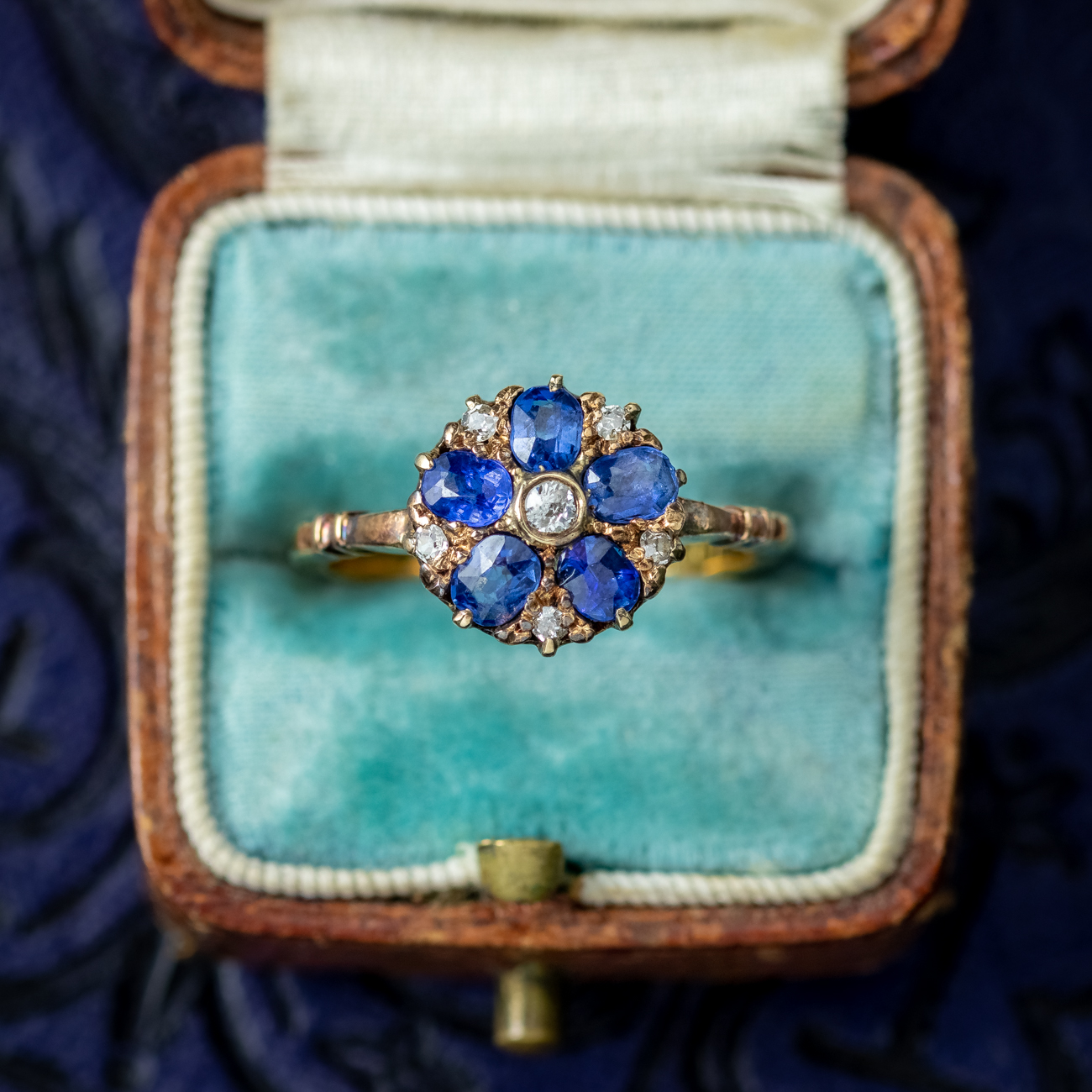 Antique Edwardian Sapphire Diamond Daisy Cluster Ring 0.50ct Sapphire