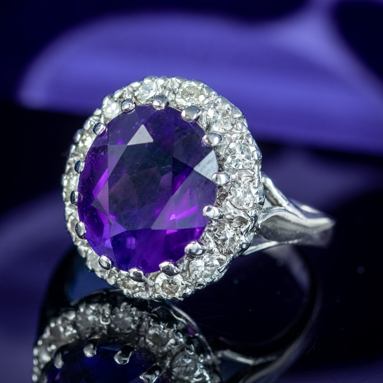 Vintage Amethyst Diamond Cluster Ring 4.5ct Amethyst