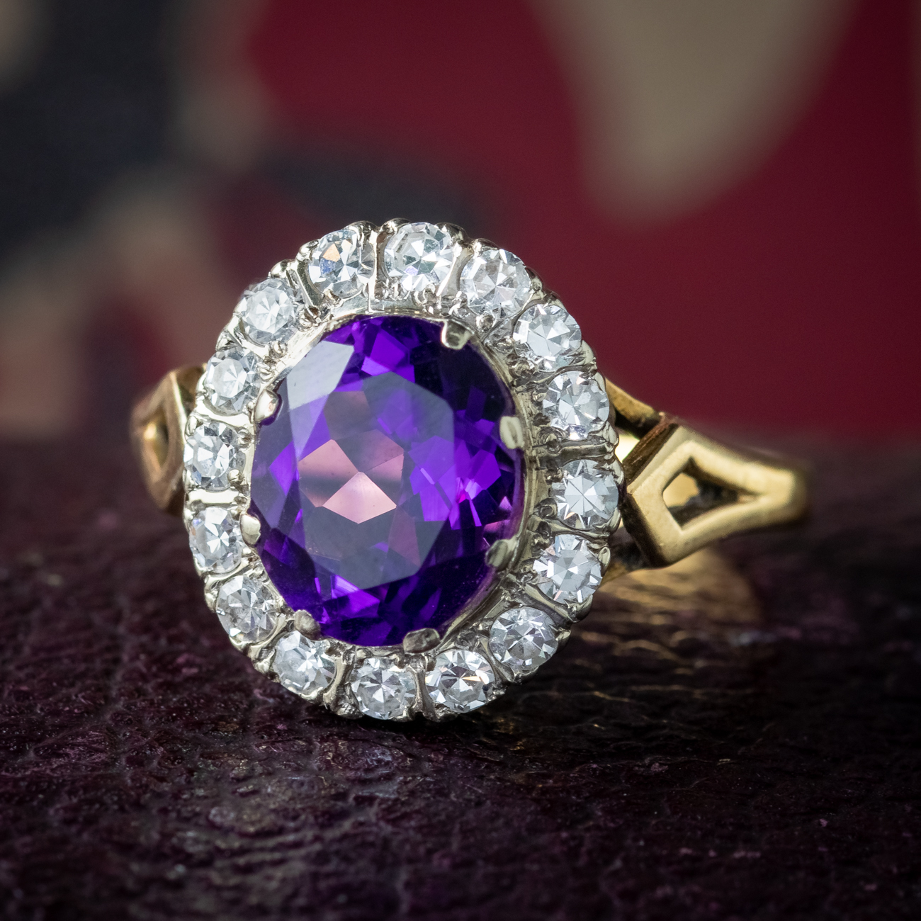 Vintage Amethyst Diamond Cluster Ring 2.5ct Amethyst