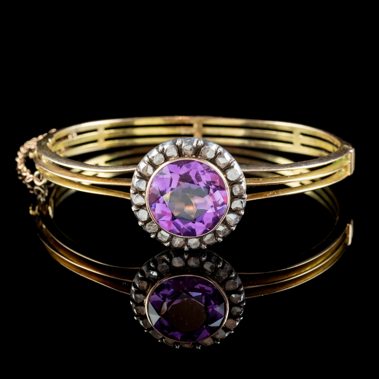 Antique Victorian Amethyst Diamond Bangle 15ct Gold Circa 1880