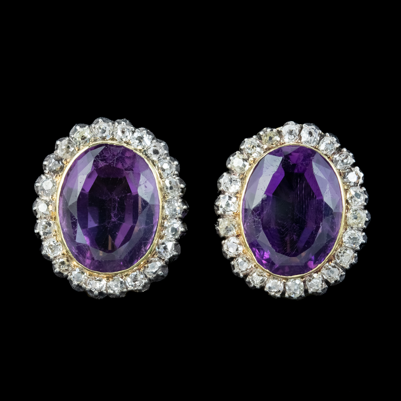 Antique Victorian Amethyst Diamond Clip Earrings 5ct Amethysts