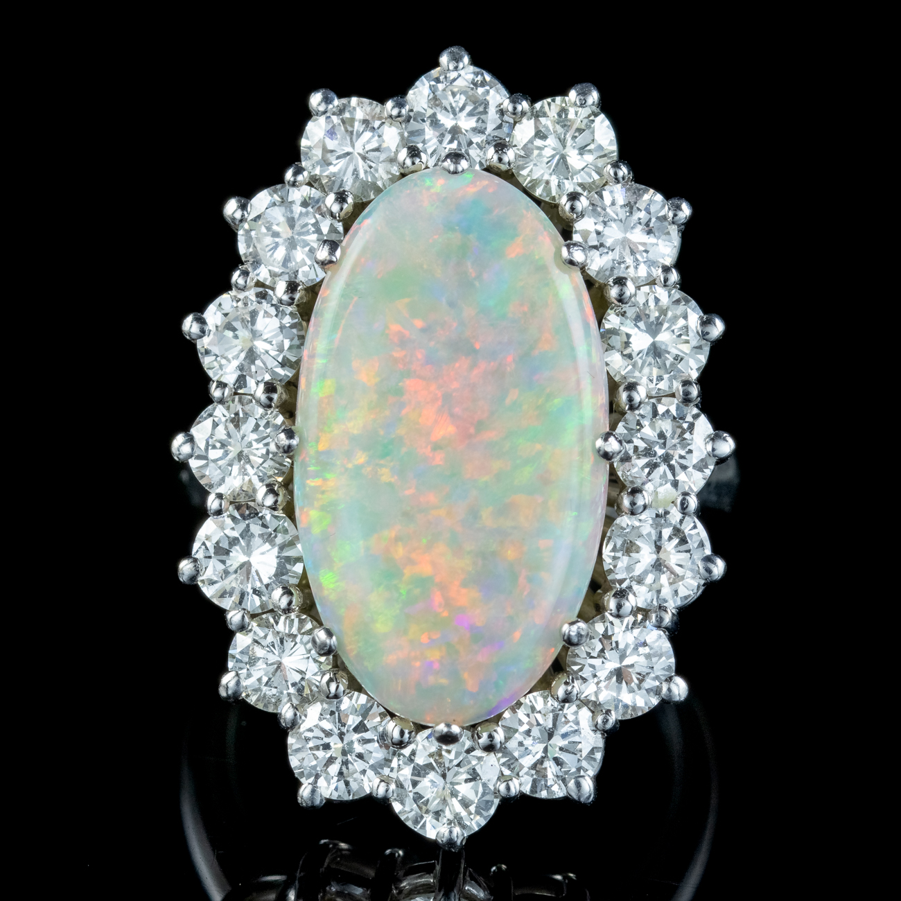 Vintage Opal Diamond Cocktail Ring 12ct Opal 4ct Diamond