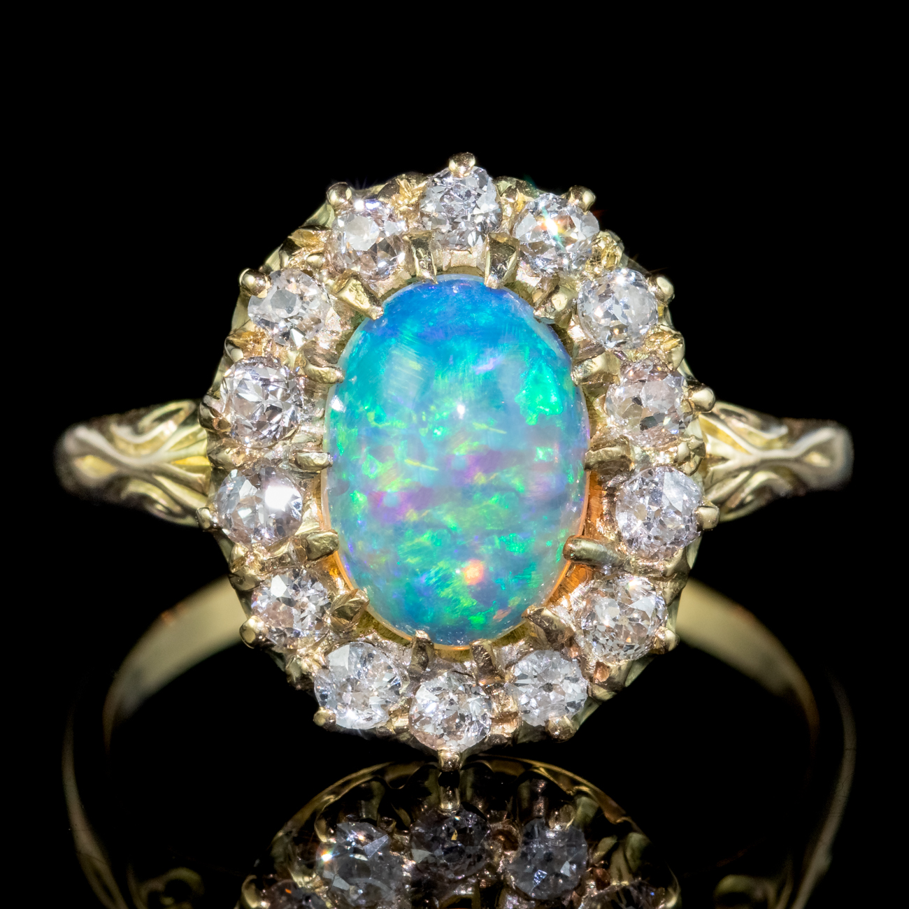 Antique Victorian Opal Diamond Cluster Ring 1.6ct Opal