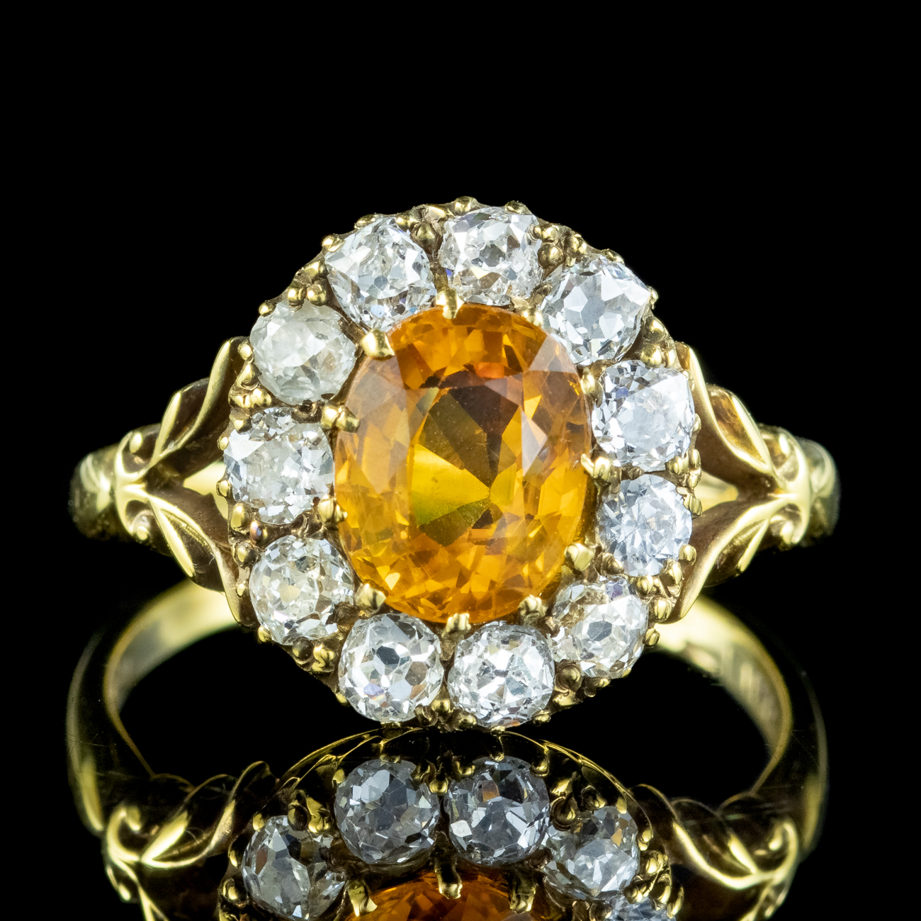 Victorian Style Yellow Sapphire Diamond Cluster Ring 1.8ct Sapphire