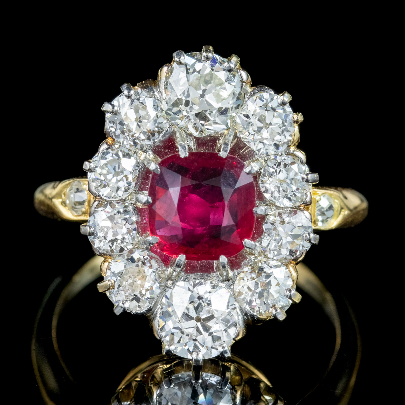 Antique Edwardian Ruby Diamond Cluster Ring 1.15ct Ruby With Cert