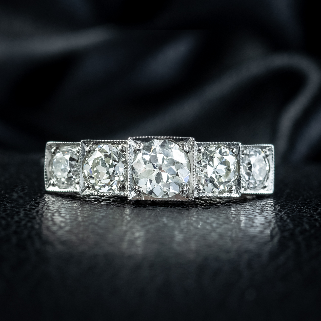 Art Deco Style Diamond Five Stone Ring 2ct Diamond