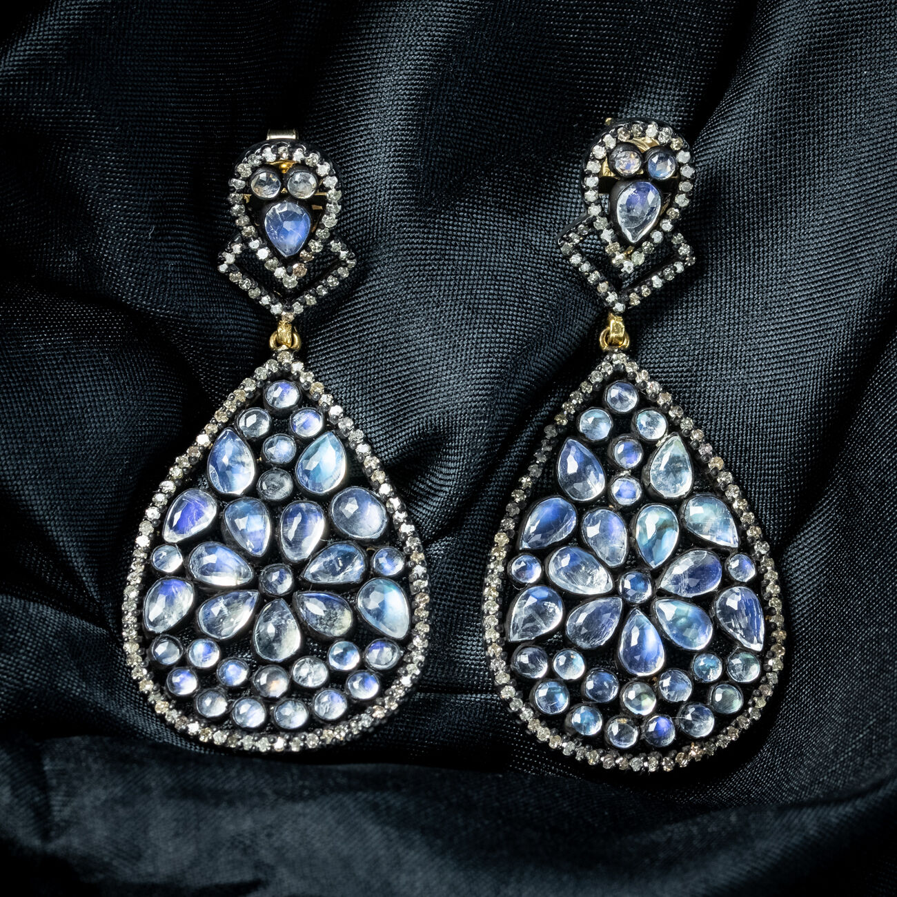 Art Deco Style Moonstone Diamond Drop Earrings