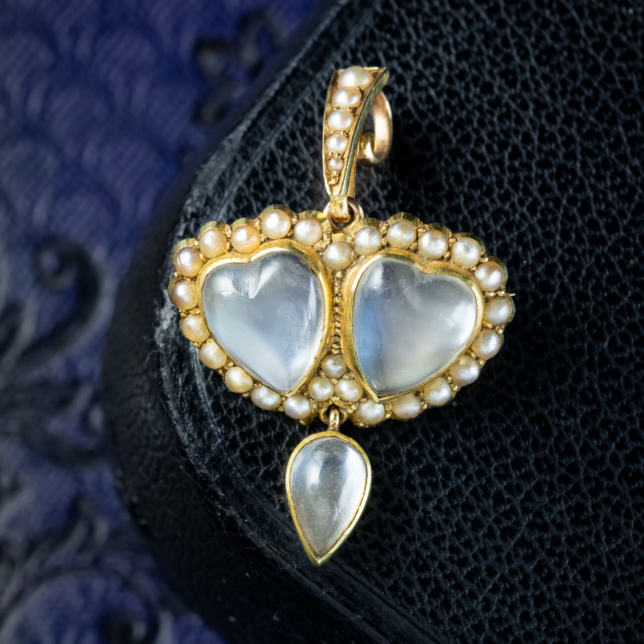 Antique Victorian Moonstone Pearl Heart Pendant 18ct Gold