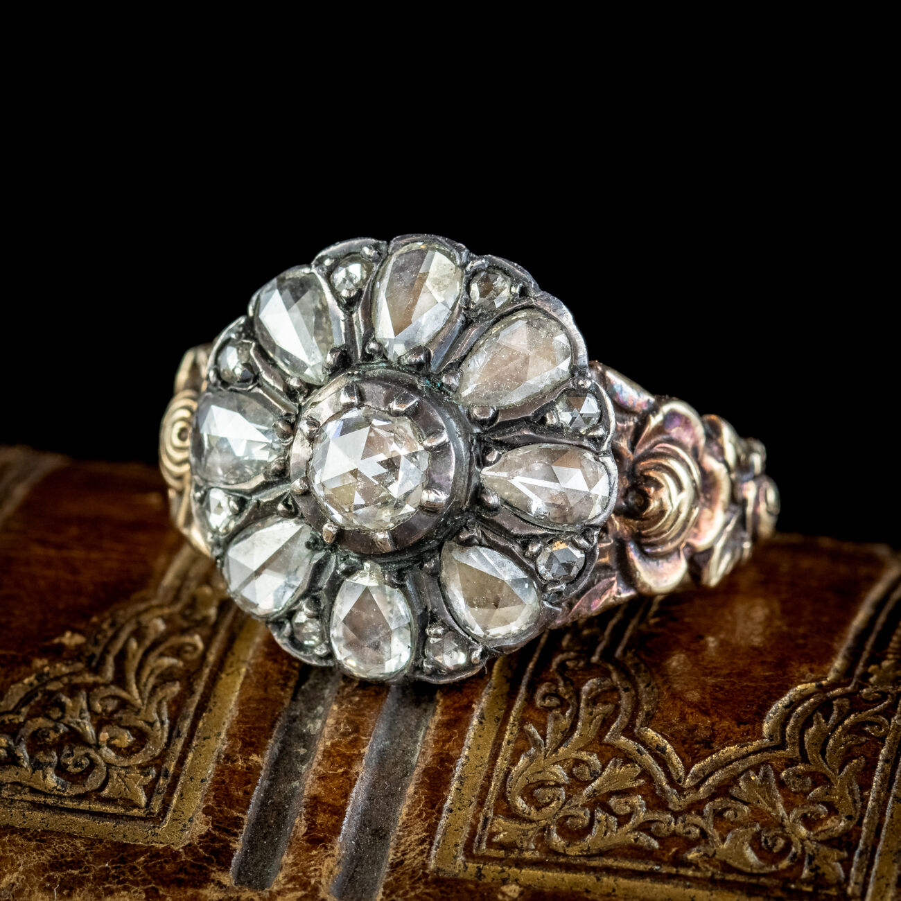 Georgian Style Diamond Flower Cluster Ring 2.10ct Of Diamond