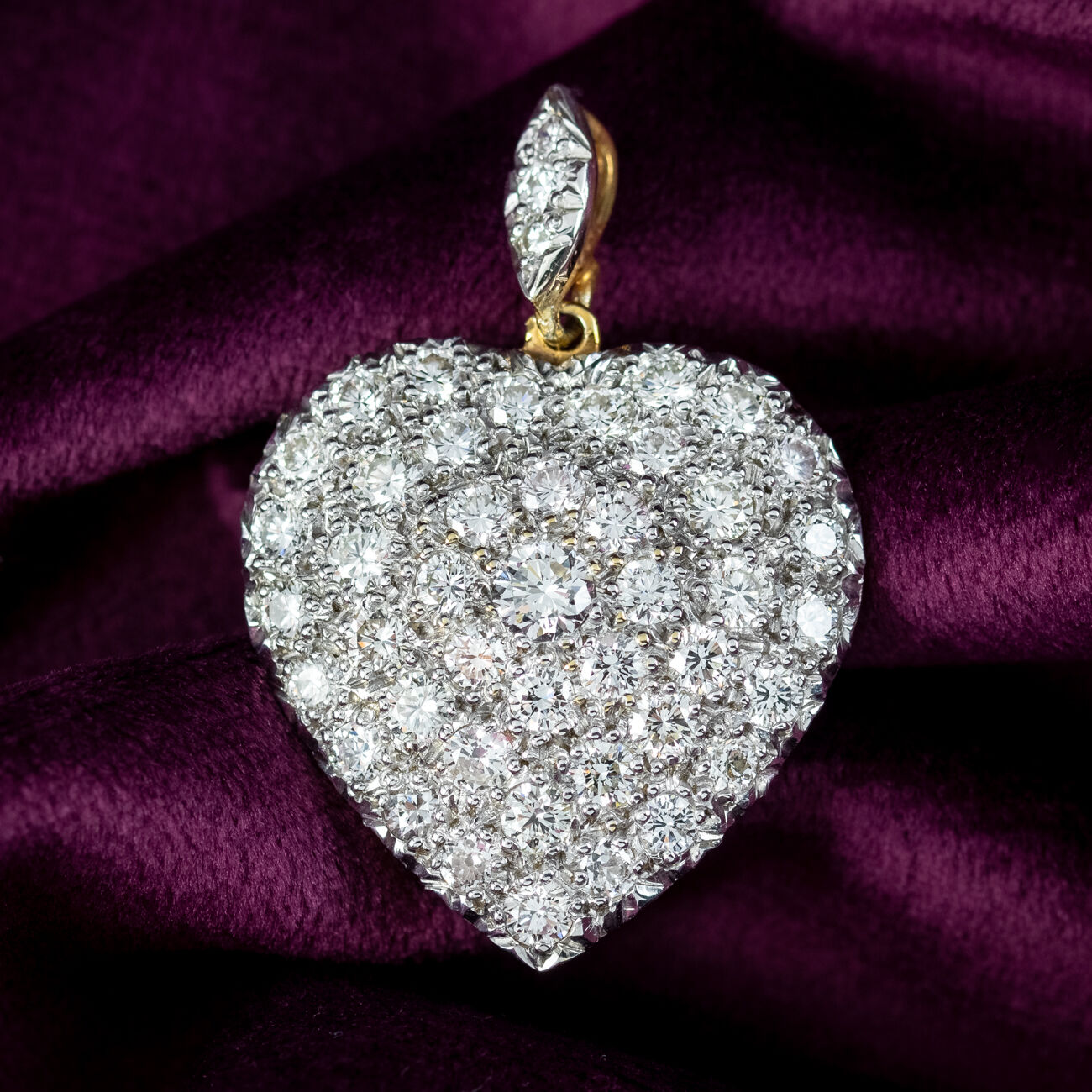 Edwardian Style Diamond Heart Pendant Necklace 18ct Gold 3.7ct Of Diamond