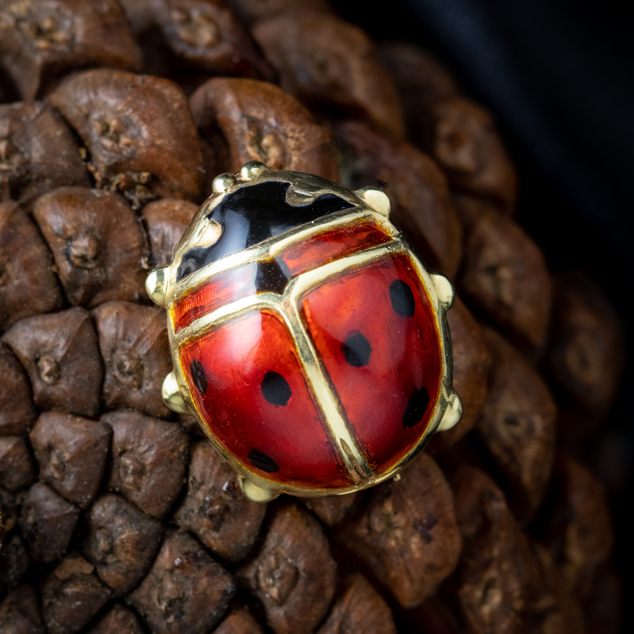 Vintage Ladybird Enamel Brooch 14ct Gold