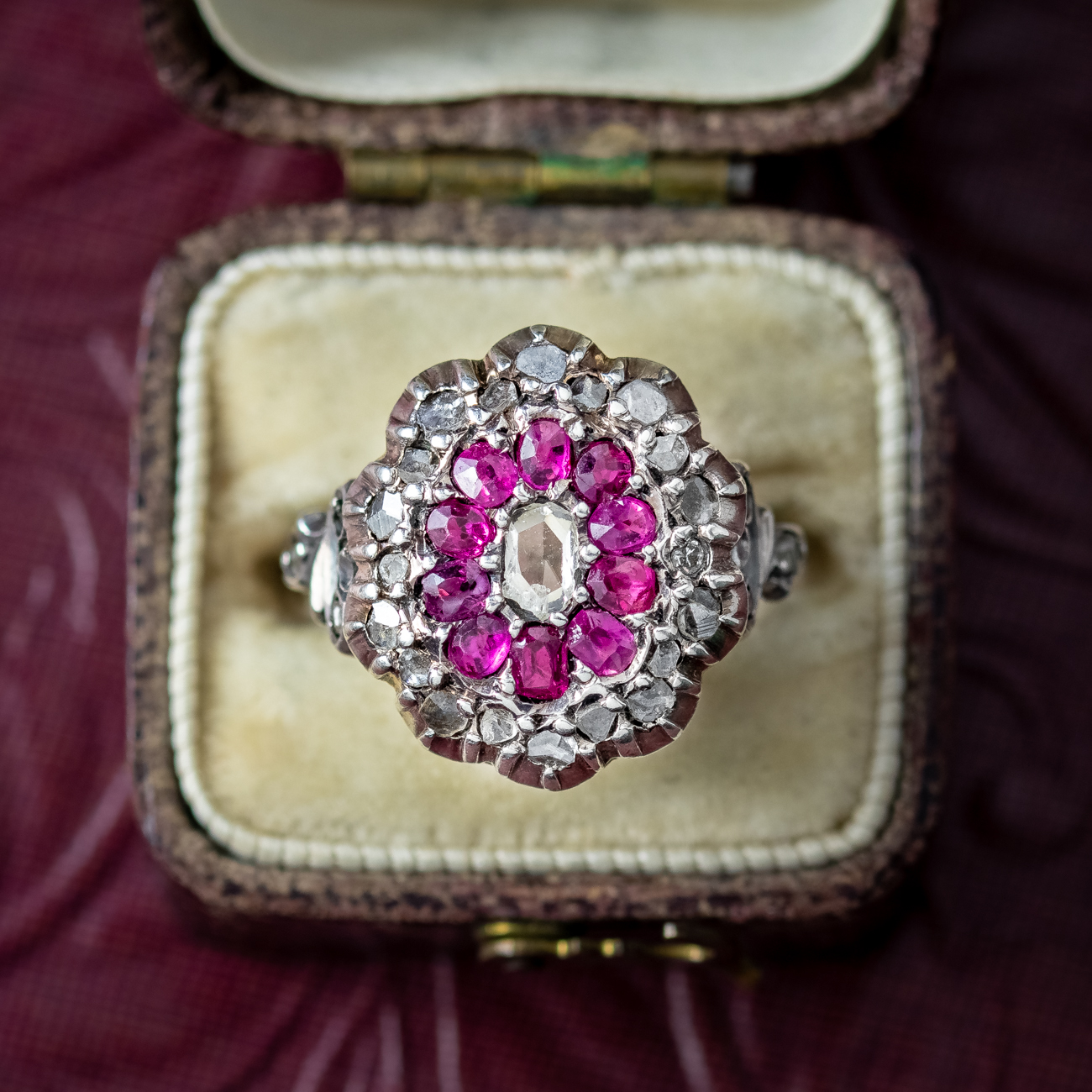 Antique Victorian Ruby Diamond Cluster Ring 0.60ct Ruby