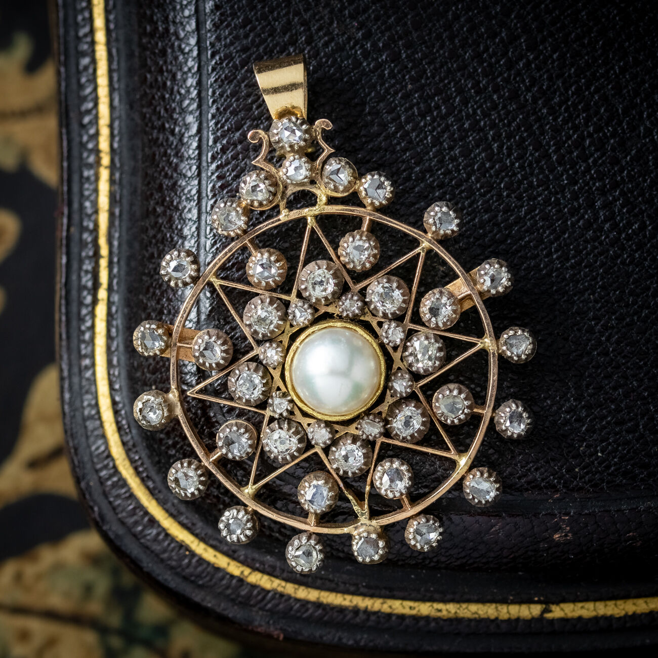 Antique Victorian Diamond Pearl Star Pendant 1.5ct Of Diamond