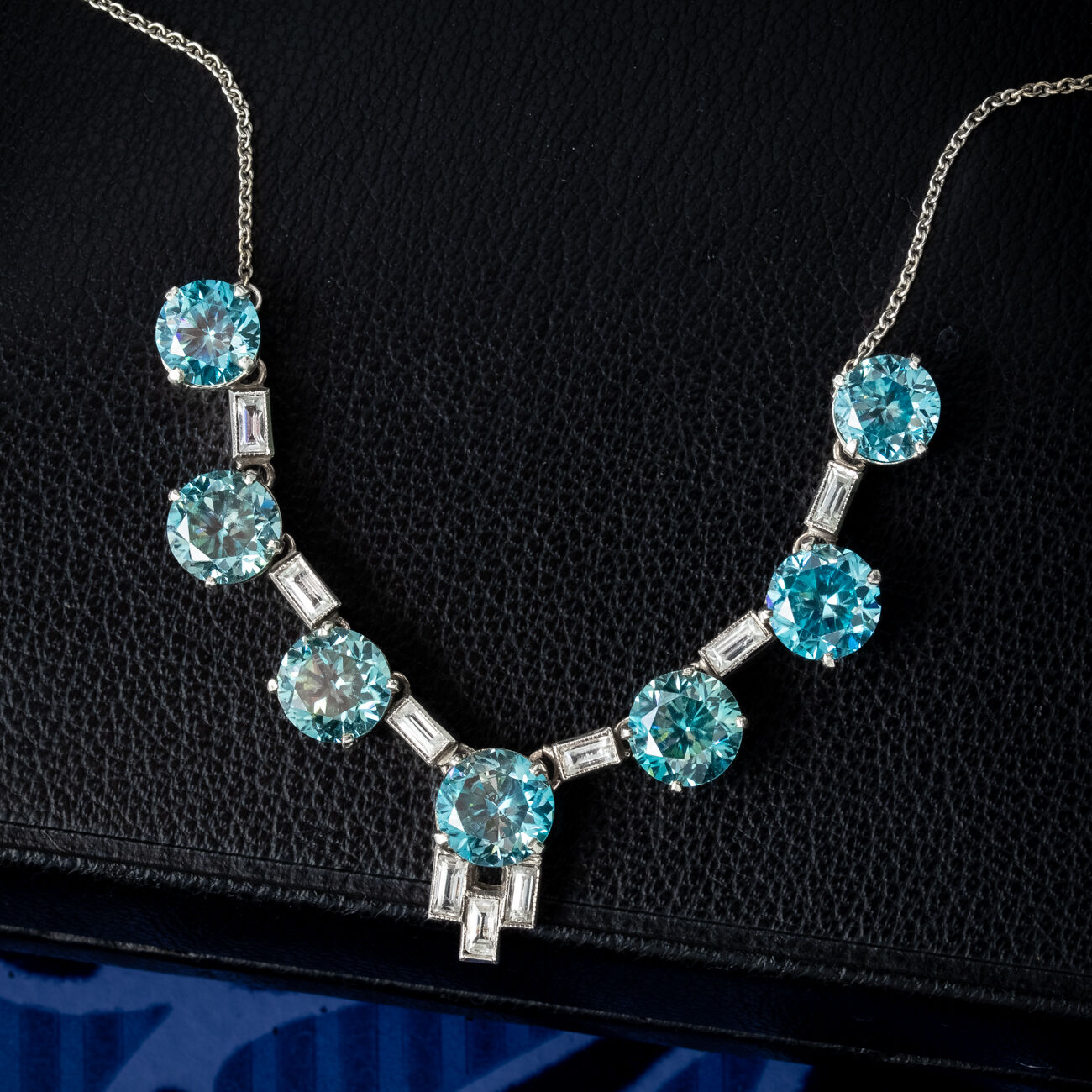 Art Deco Blue Zircon Lavaliere Necklace Silver