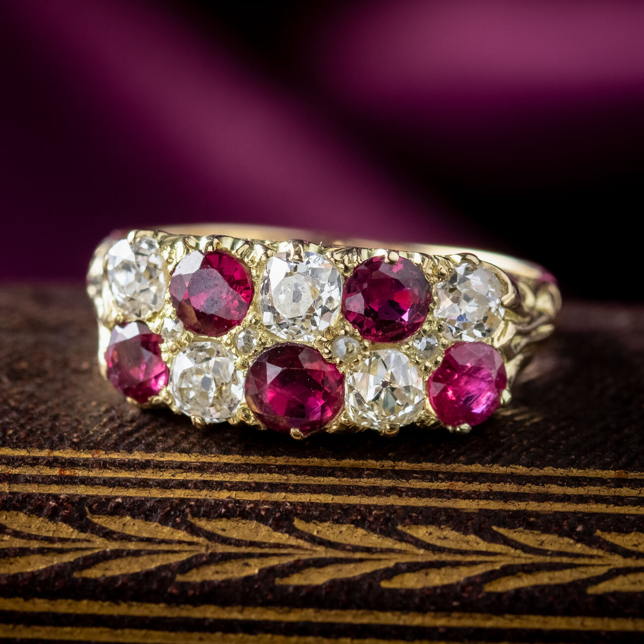 Antique Victorian Ruby Diamond Checkerboard Ring 0.68ct Ruby