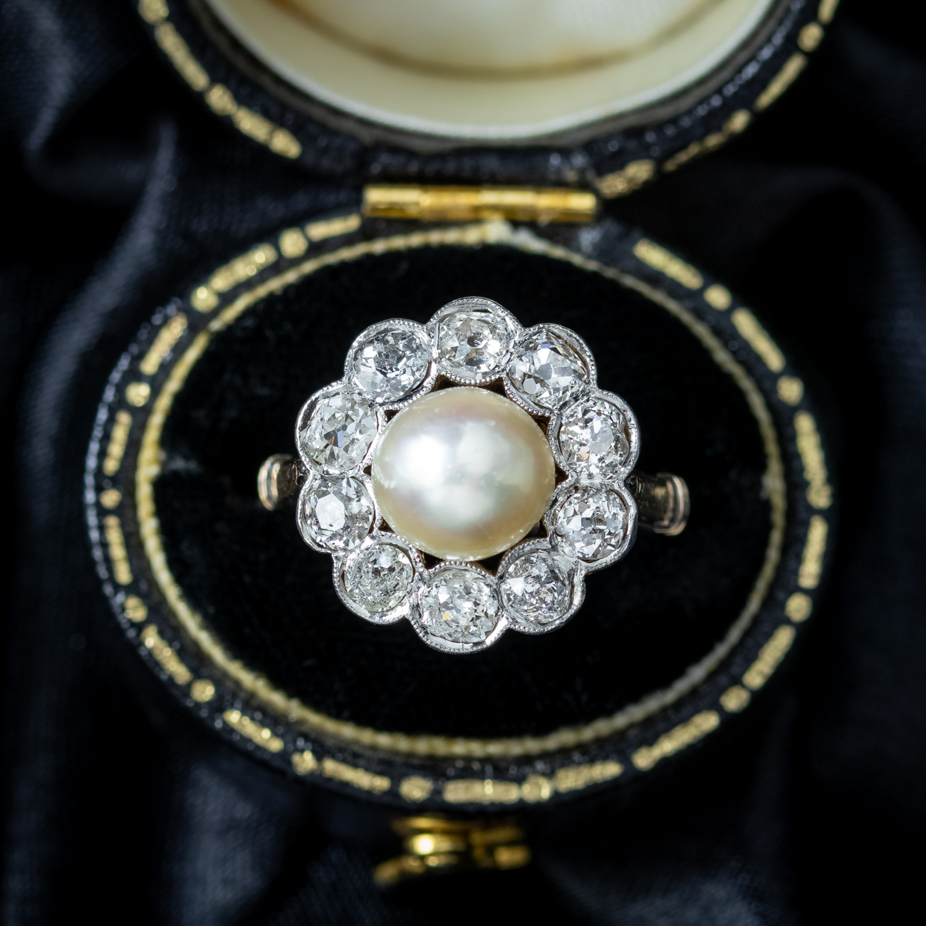 Antique Edwardian Pearl Diamond Daisy Cluster Ring 1.5ct Diamond