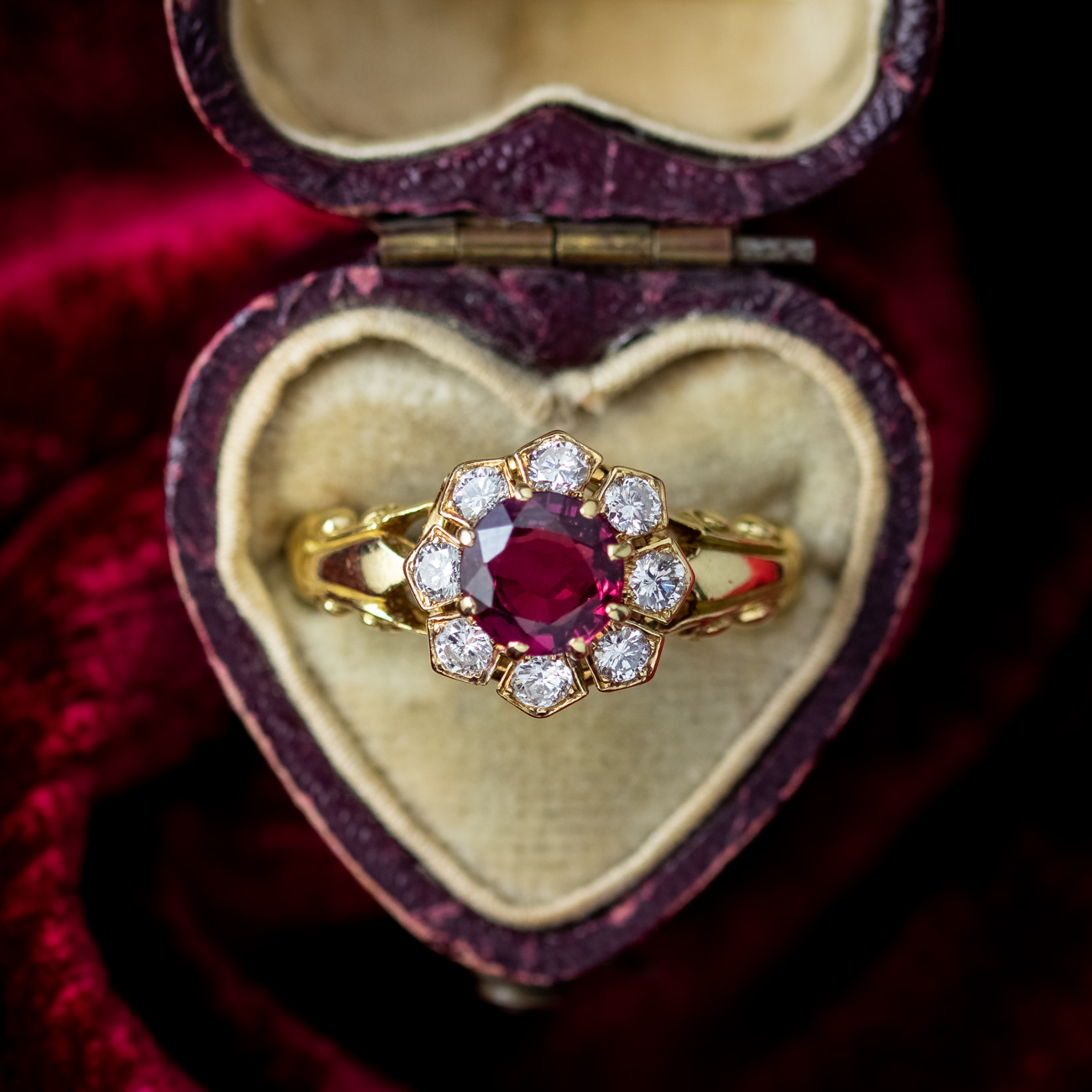 Vintage Ruby Diamond Cluster Ring Natural 1.13ct Ruby Dated 1977 With Cert