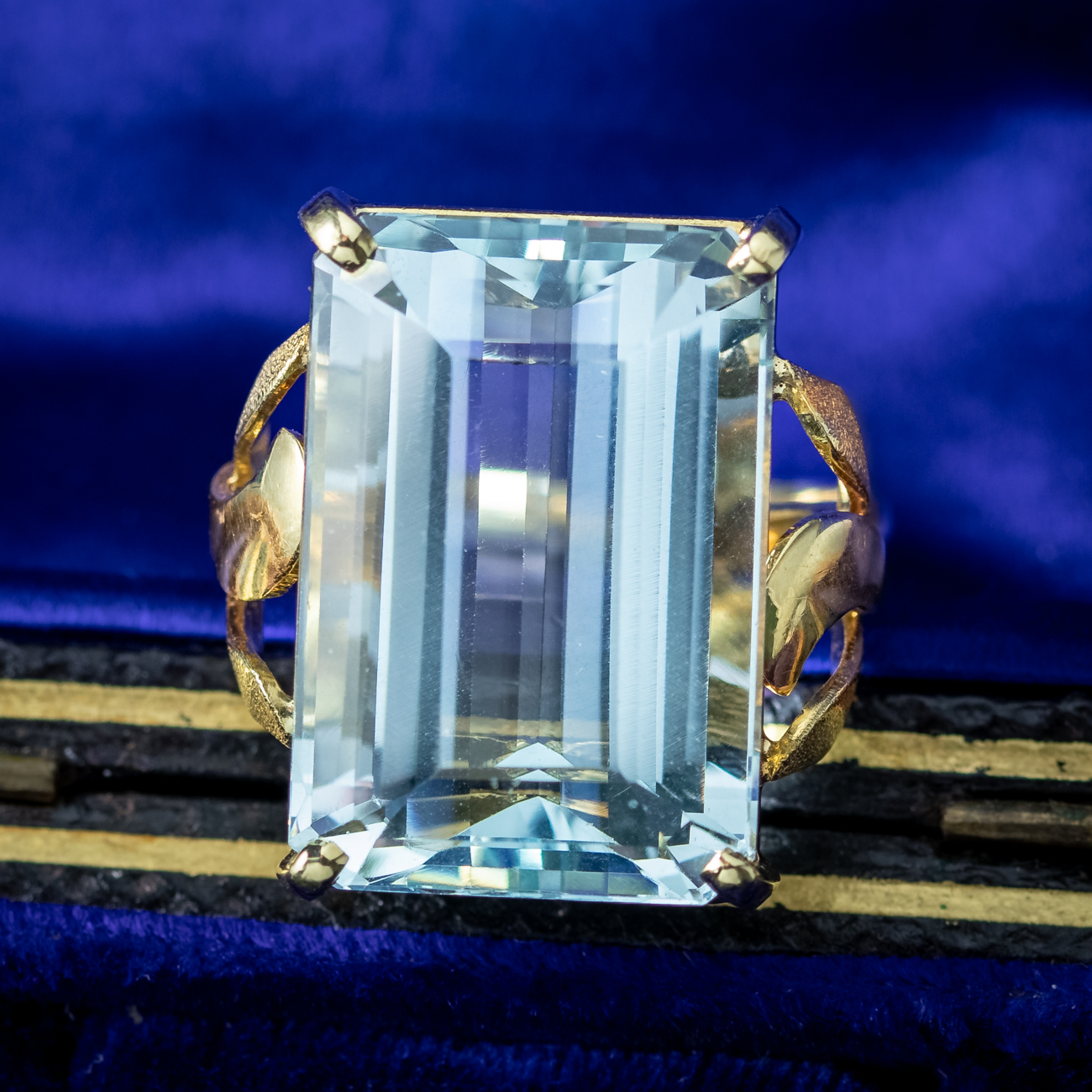 Art Deco French Aquamarine Cocktail Ring 26.24ct Aqua