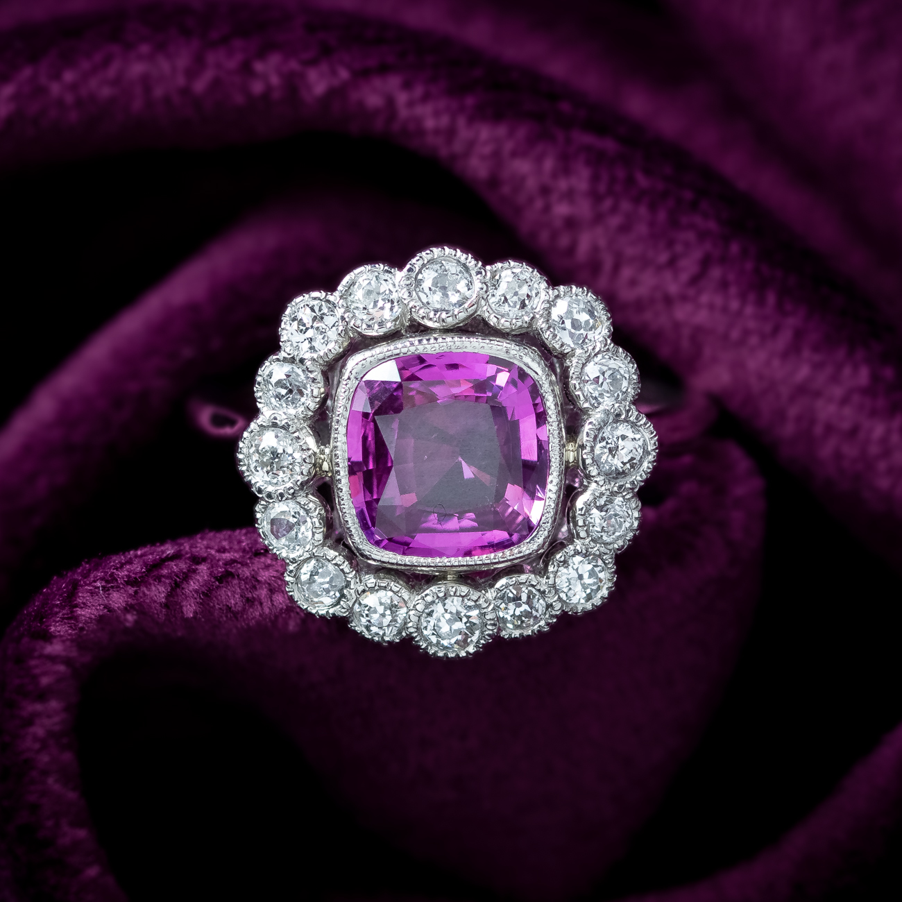 Art Deco Style Ceylon Sapphire Diamond Ring 2.11ct Colour Change Sapphire With Cert