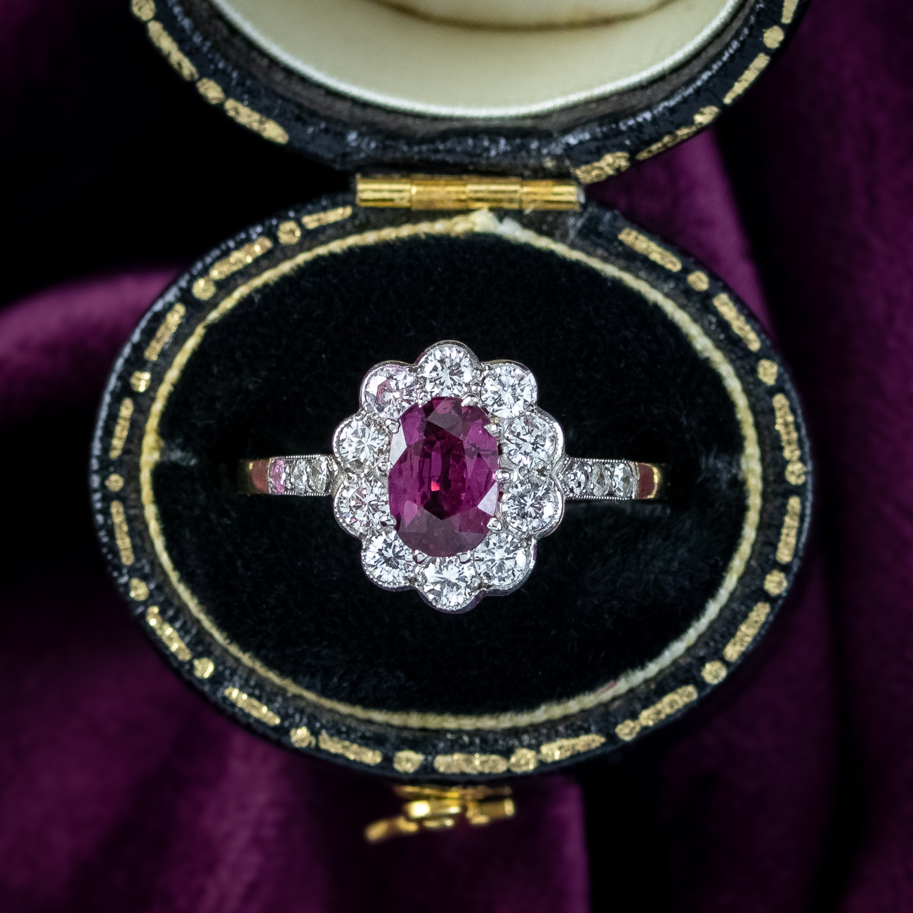 Edwardian Style Ruby Diamond Daisy Cluster Ring 1ct Ruby