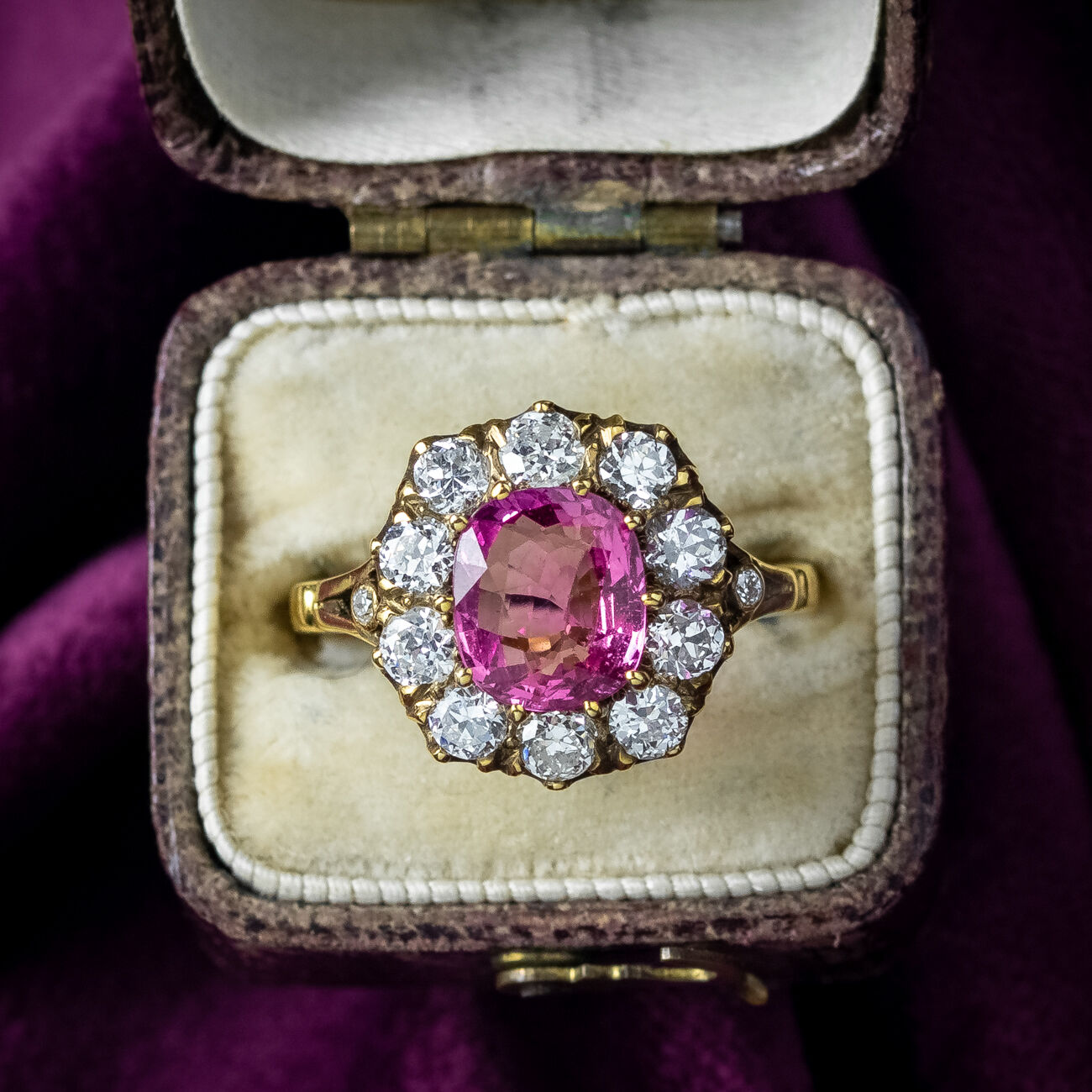 Victorian Style Pink Sapphire Diamond Cluster Ring 2.5ct Sapphire