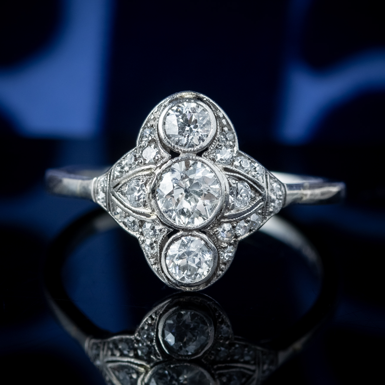 Art Deco Diamond Cluster Ring 1.2ct Total