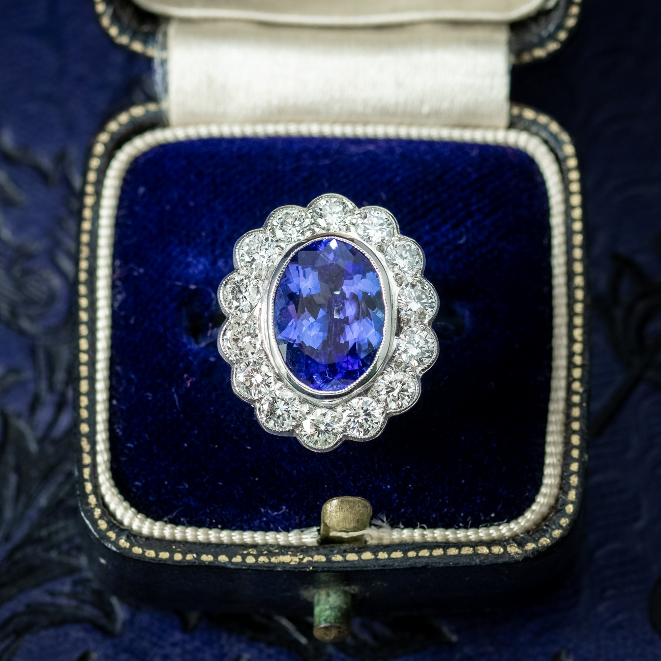 Edwardian Style Tanzanite Diamond Ring 3.50ct Tanzanite 1.40ct Diamond