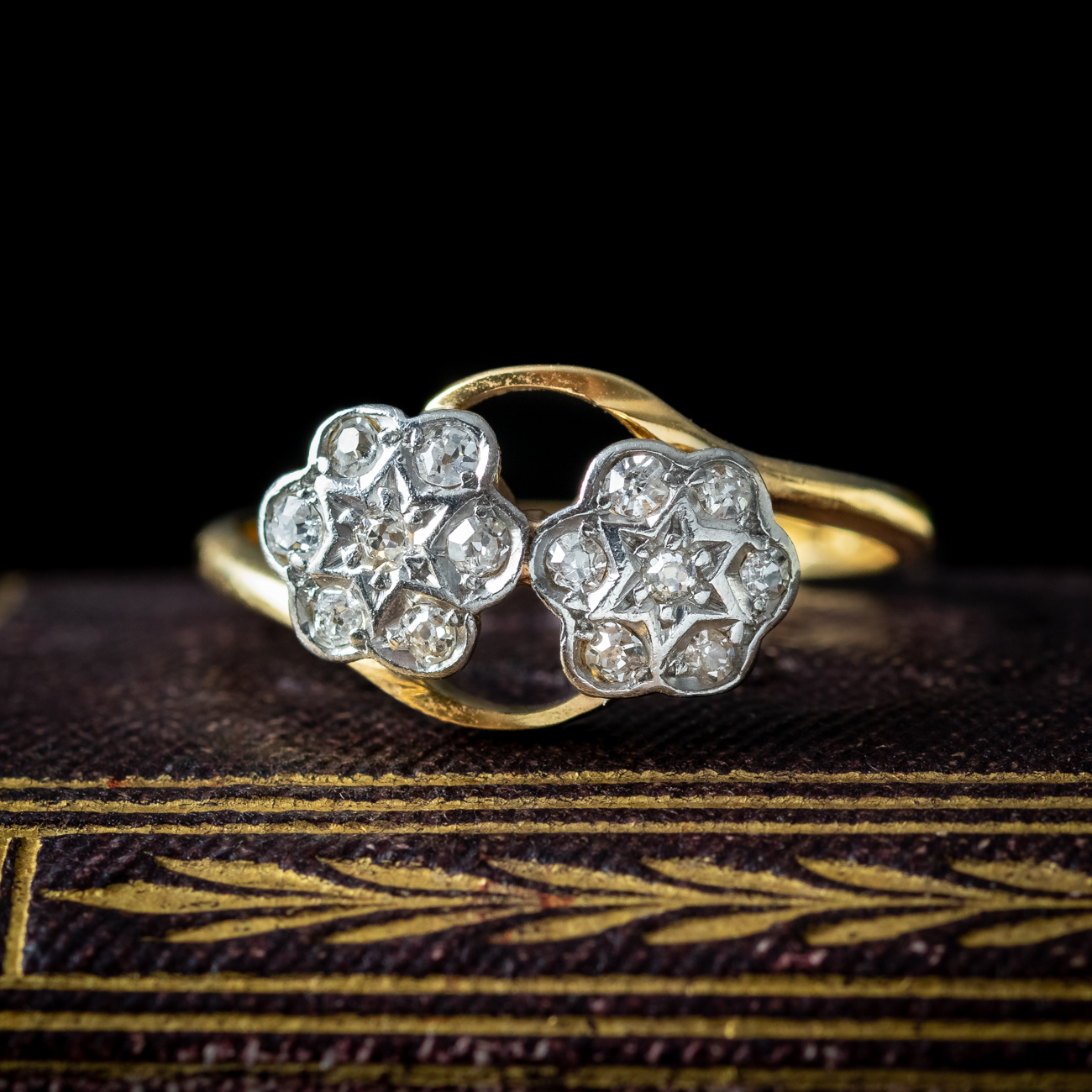 Antique Edwardian Diamond Toi Et Moi Flower Ring Dated 1915