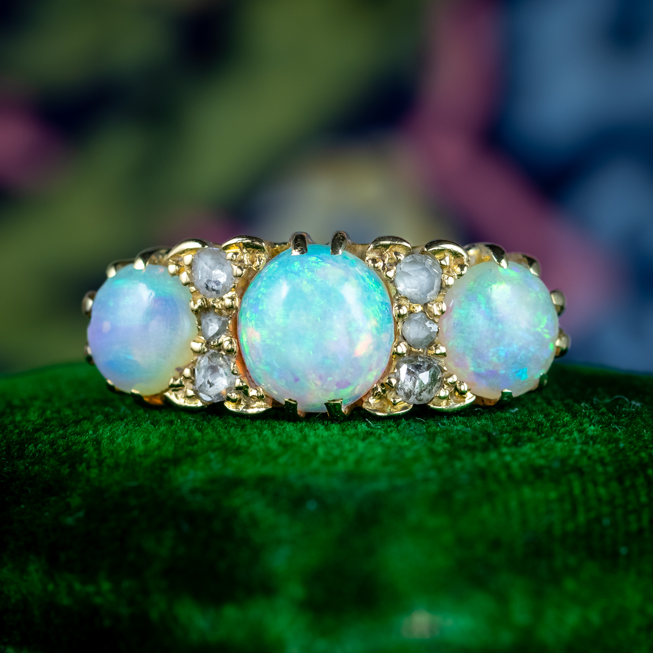 Antique Victorian Opal Diamond Ring 3ct Opal