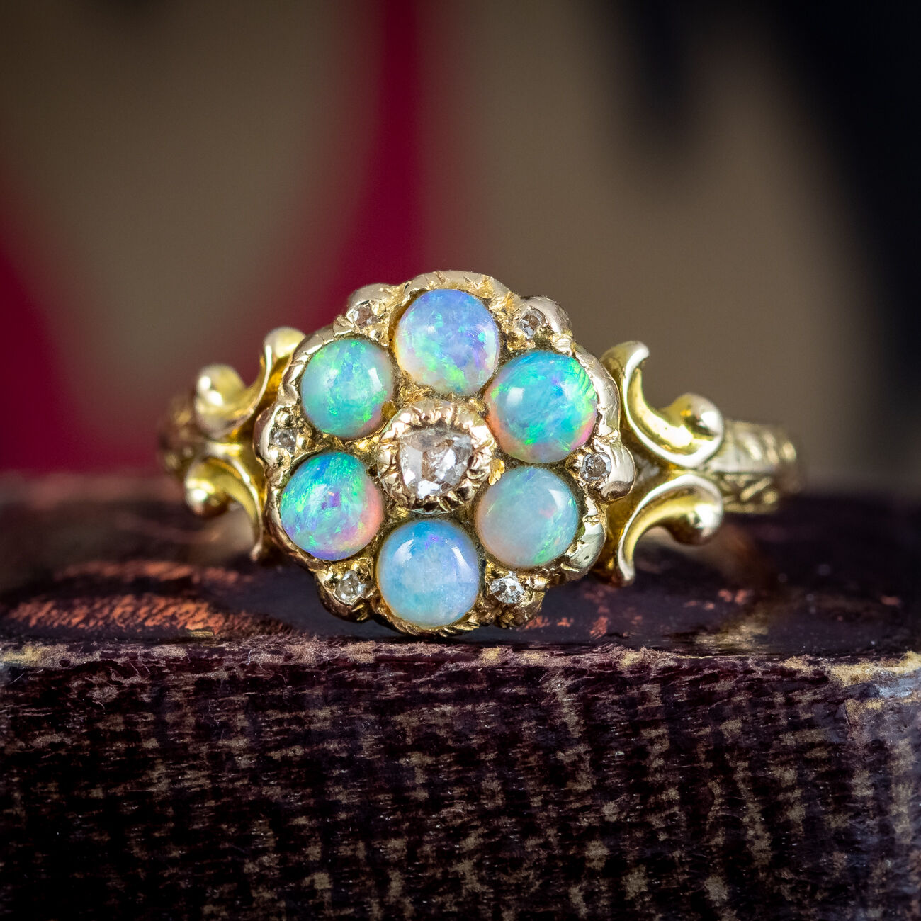 Antique Georgian Opal Diamond Daisy Cluster Ring