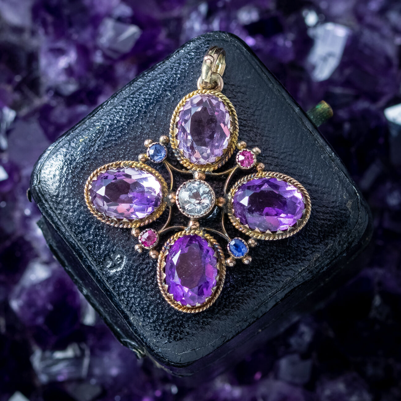 Antique Victorian Amethyst Topaz Aquamarine Pendant 9ct Gold