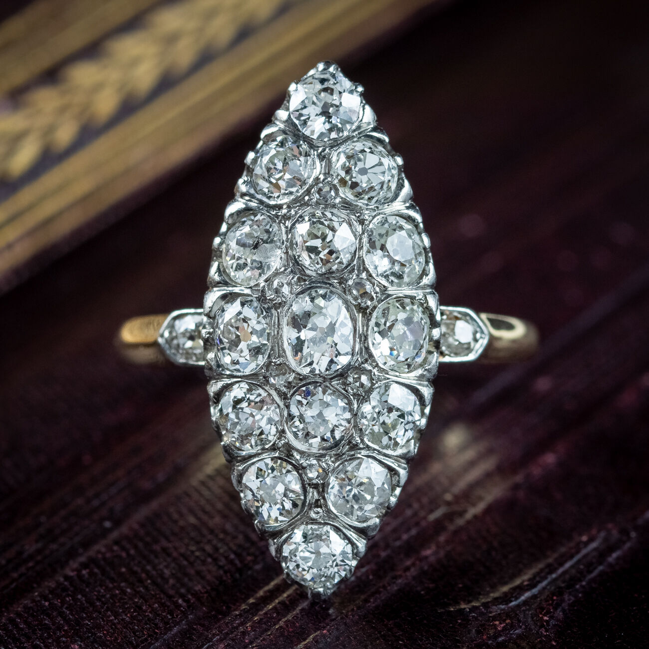 Antique Victorian Diamond Navette Cluster Ring 2.5ct Total