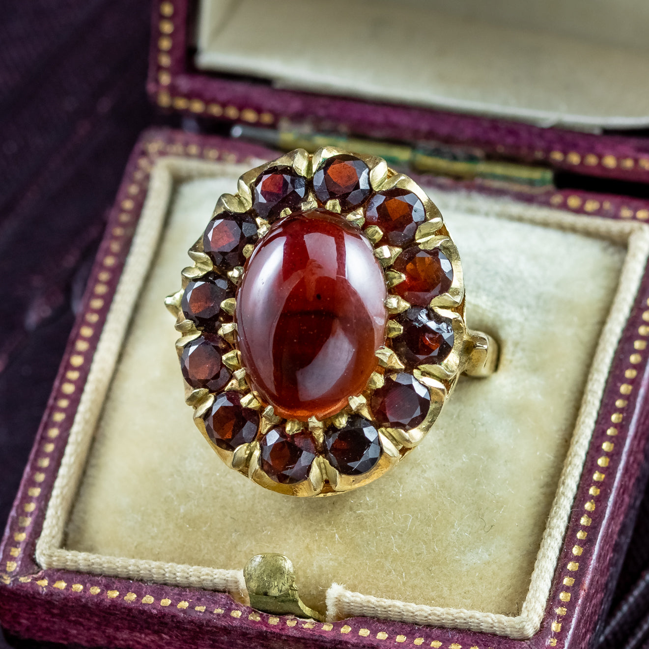 Vintage Garnet Cluster Cocktail Ring Dated 1965