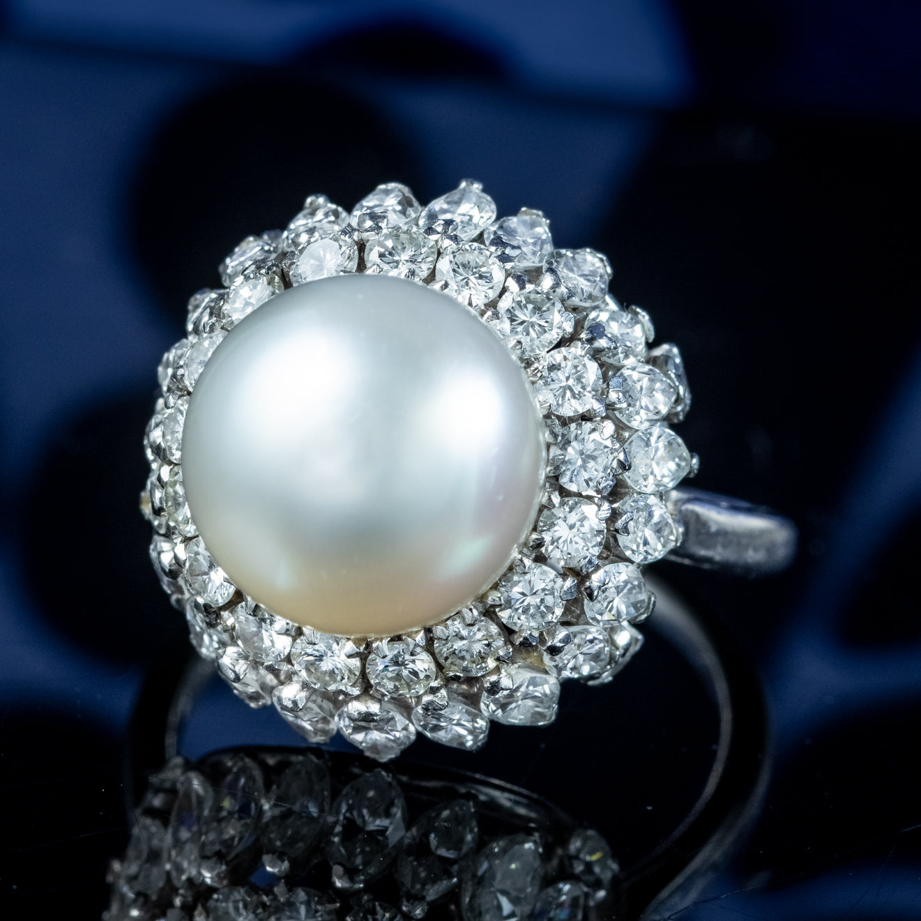 Vintage Pearl Diamond Boule Cocktail Ring 3ct Diamond