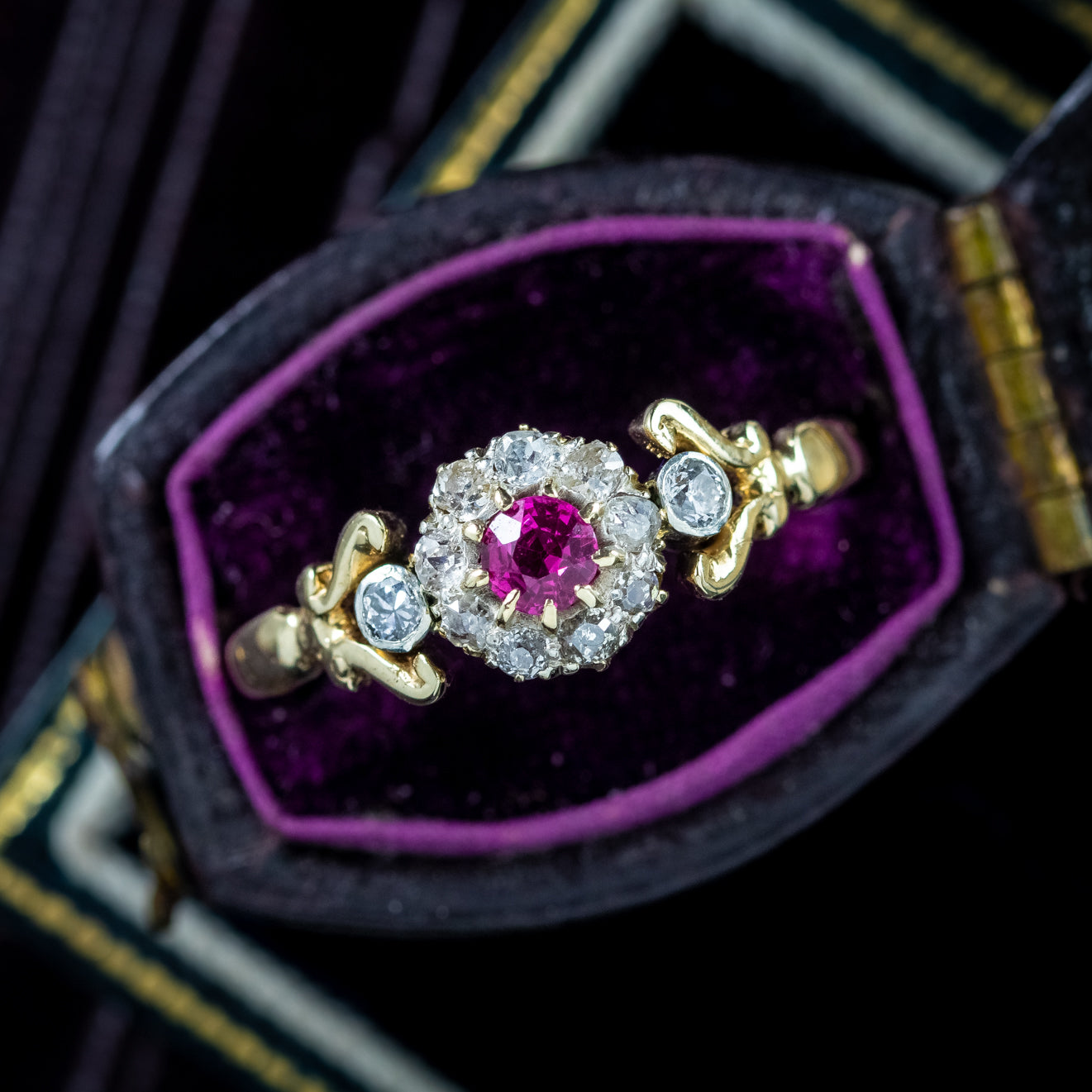 Antique Victorian Ruby Diamond Daisy Cluster Ring