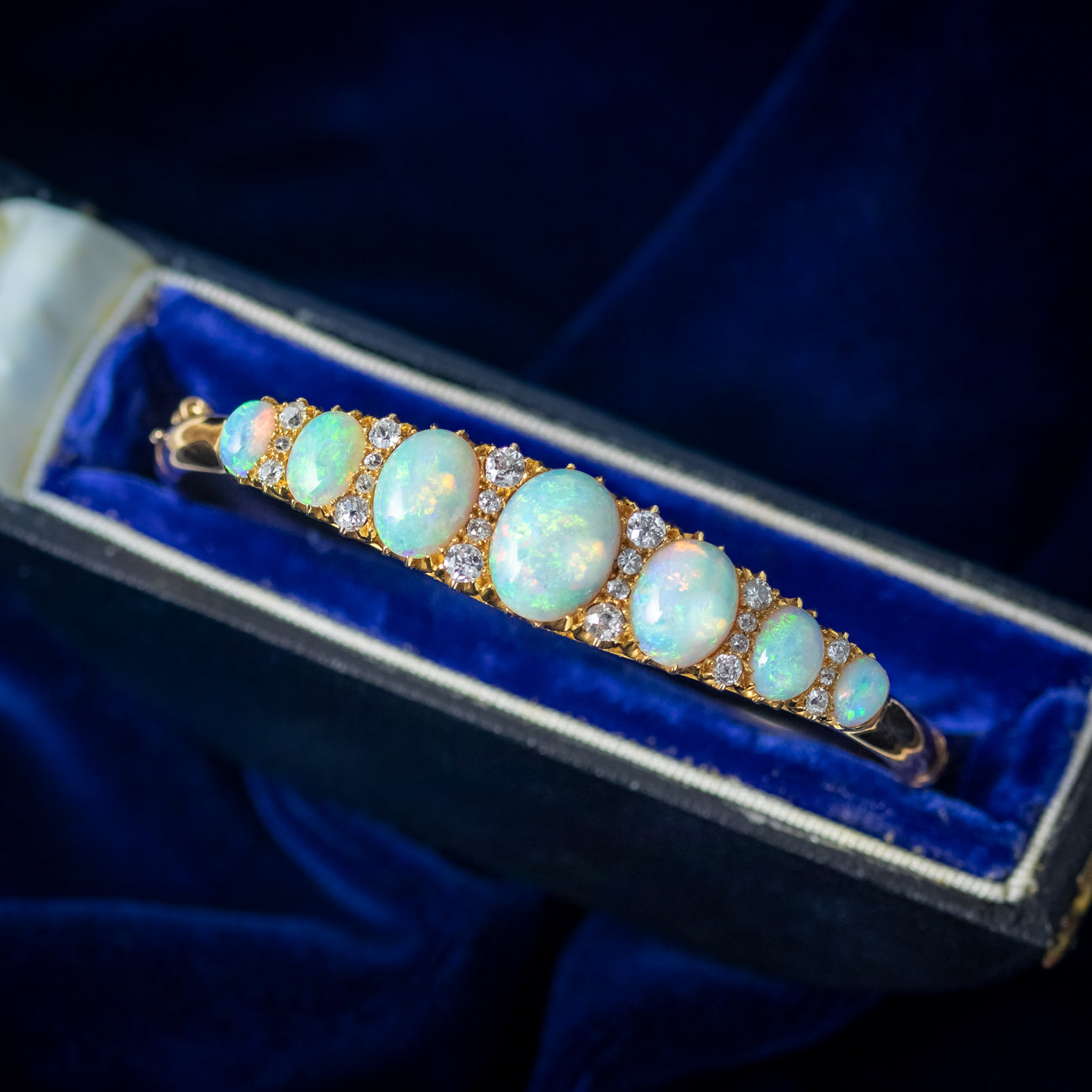 Antique Victorian Opal Diamond Bangle 18ct Gold 7.3ct Of Opal