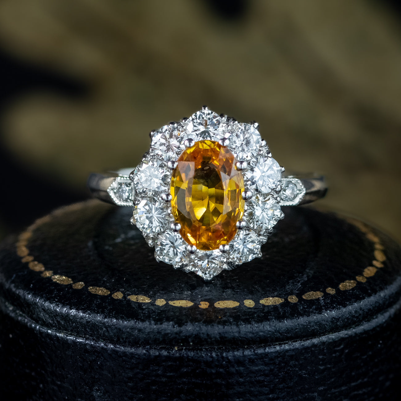 Edwardian Style Yellow Sapphire Diamond Cluster Ring 1.6ct Sapphire